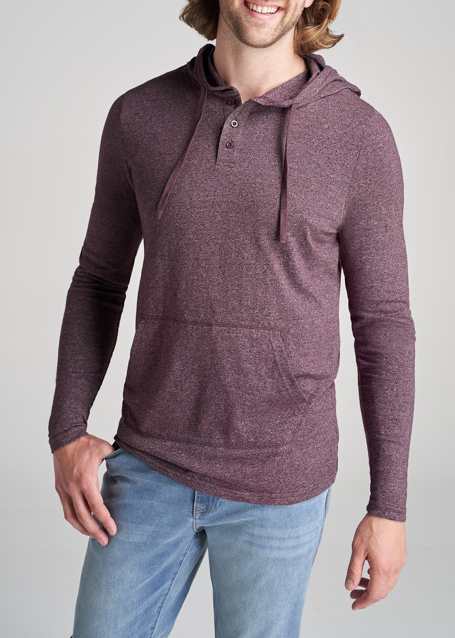 American-Tall-Men-3Button-Hoodied-LongSleeve-BurgundyMix-front