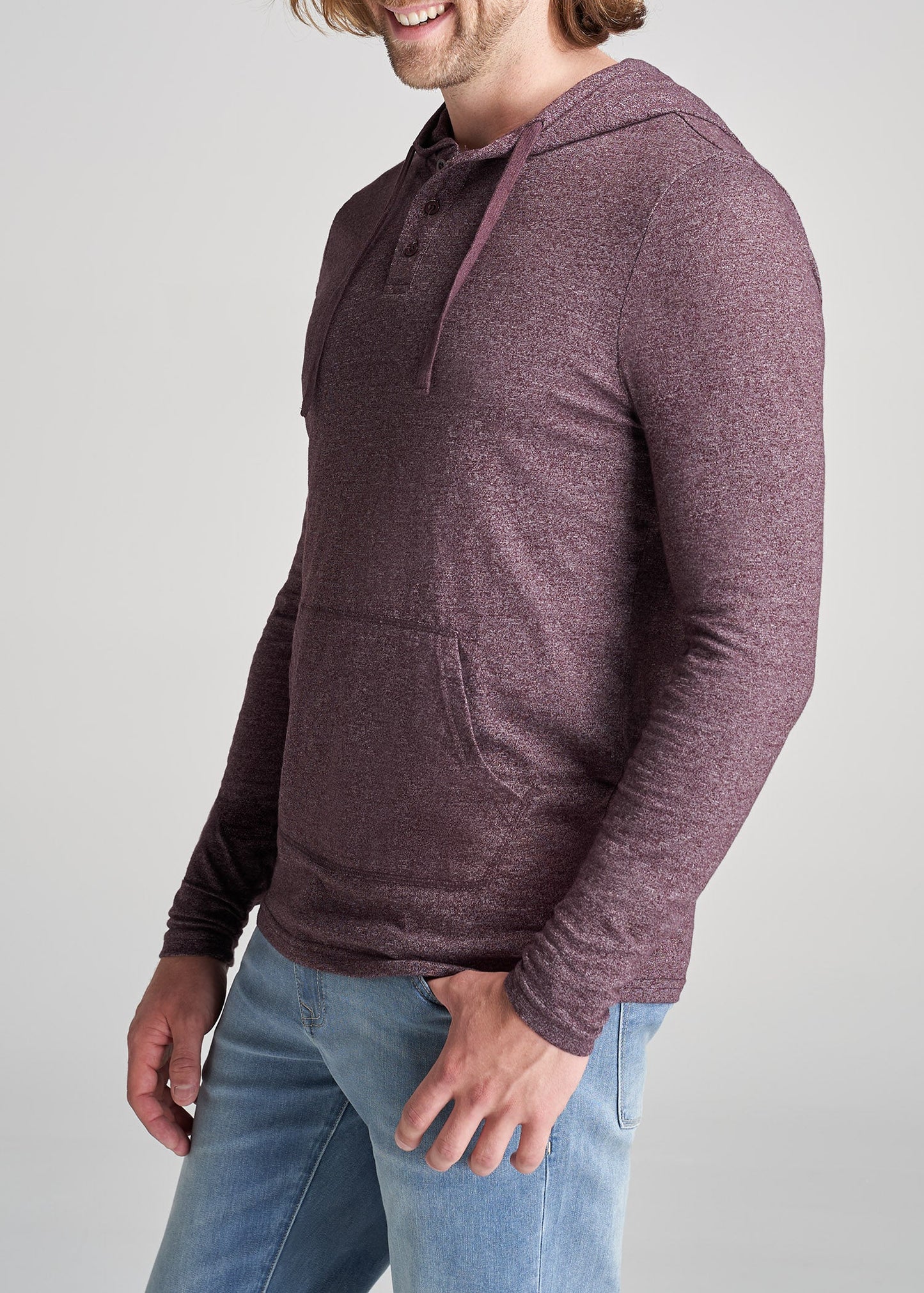 American-Tall-Men-3Button-Hoodied-LongSleeve-BurgundyMix-side