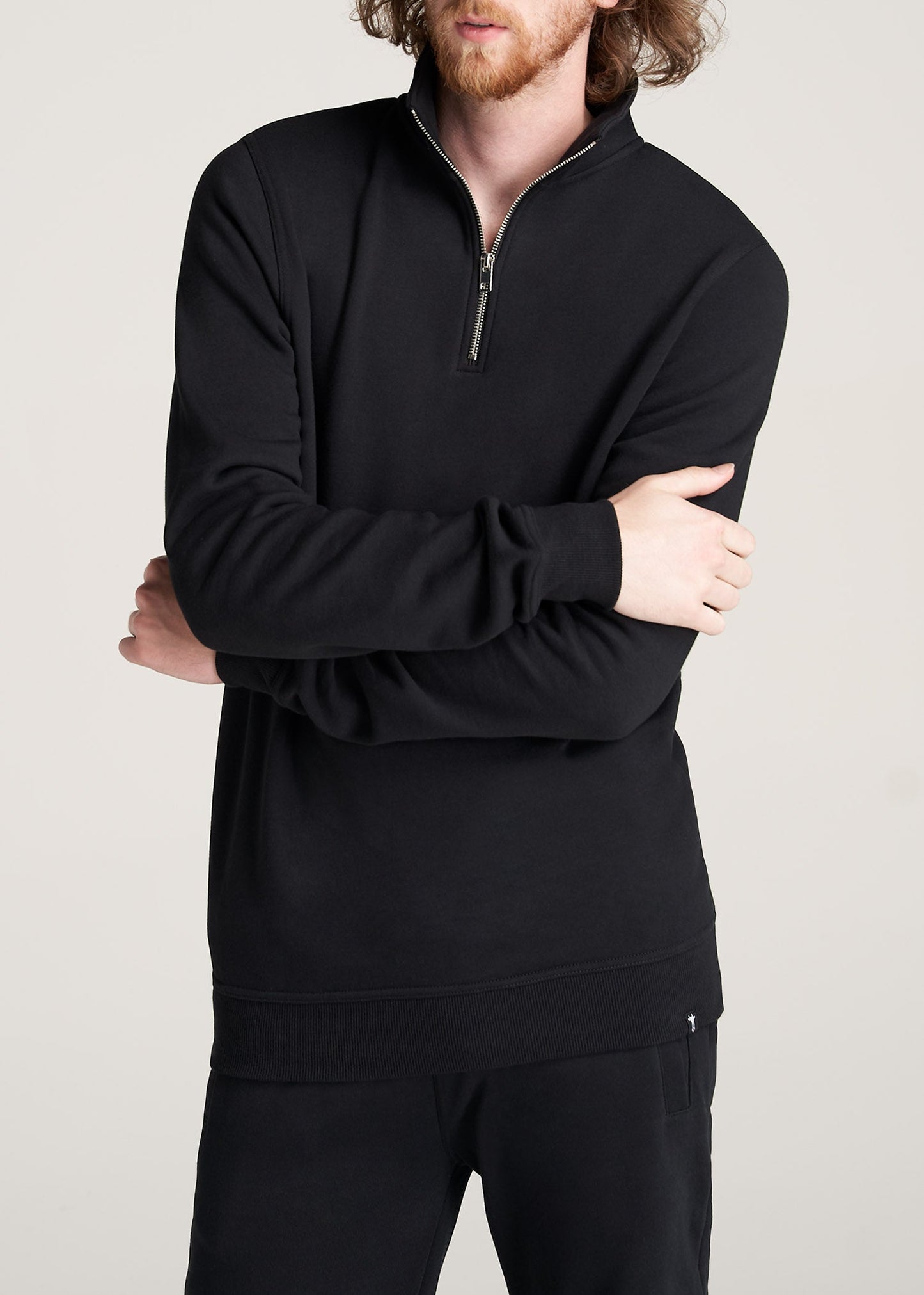 American-Tall-Men-8020-Fleece-1-4Zip-Sweatshirt-Black-front