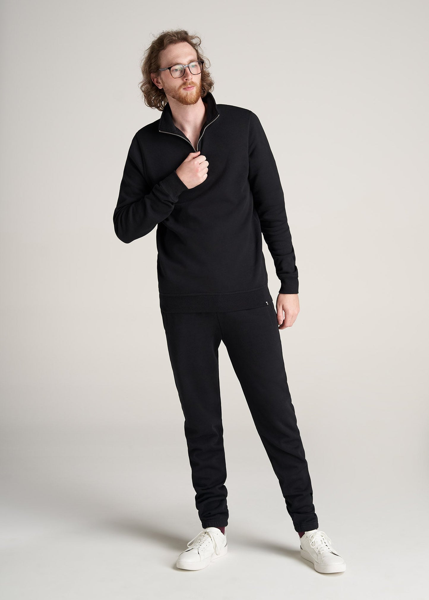 American-Tall-Men-8020-Fleece-1-4Zip-Sweatshirt-Black-full