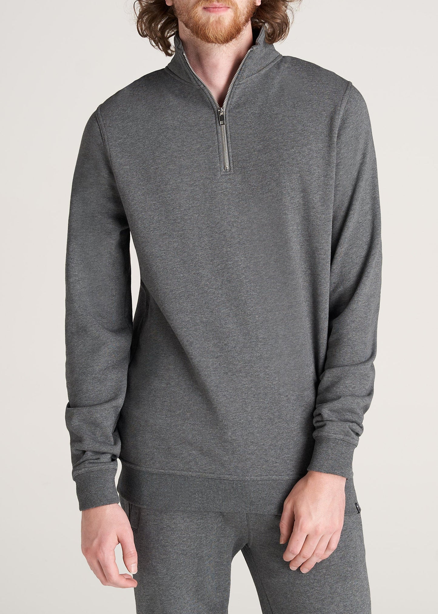 American-Tall-Men-8020-Fleece-1-4Zip-Sweatshirt-CharcoalMix-front