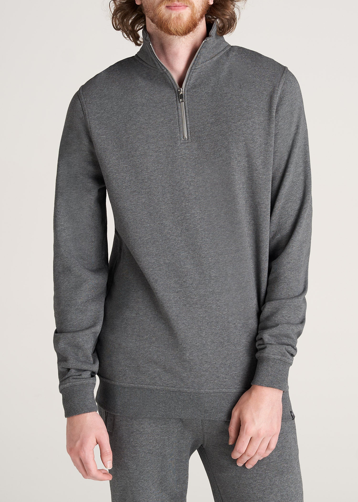 American-Tall-Men-8020-Fleece-1-4Zip-Sweatshirt-CharcoalMix-front