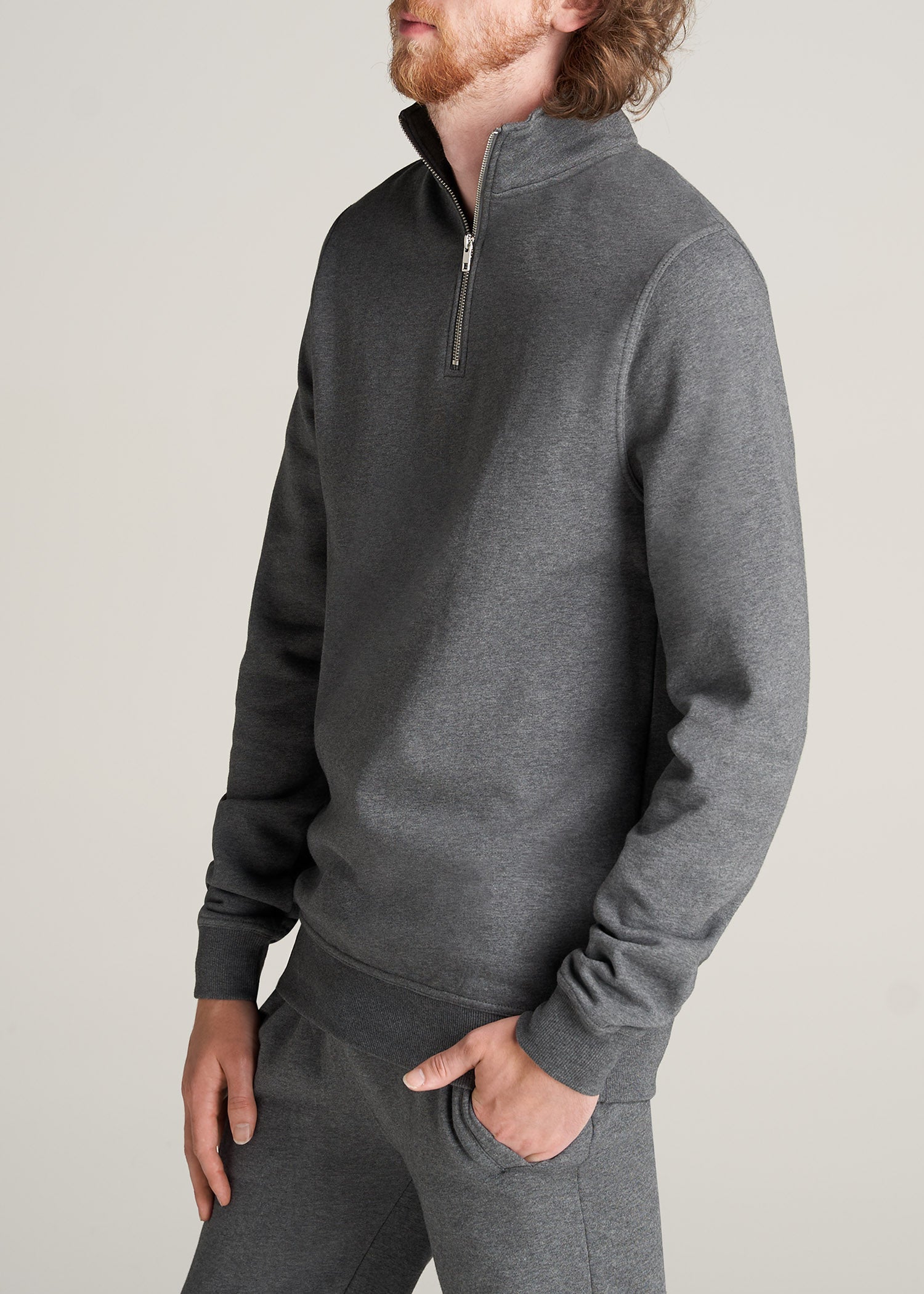 American-Tall-Men-8020-Fleece-1-4Zip-Sweatshirt-CharcoalMix-side