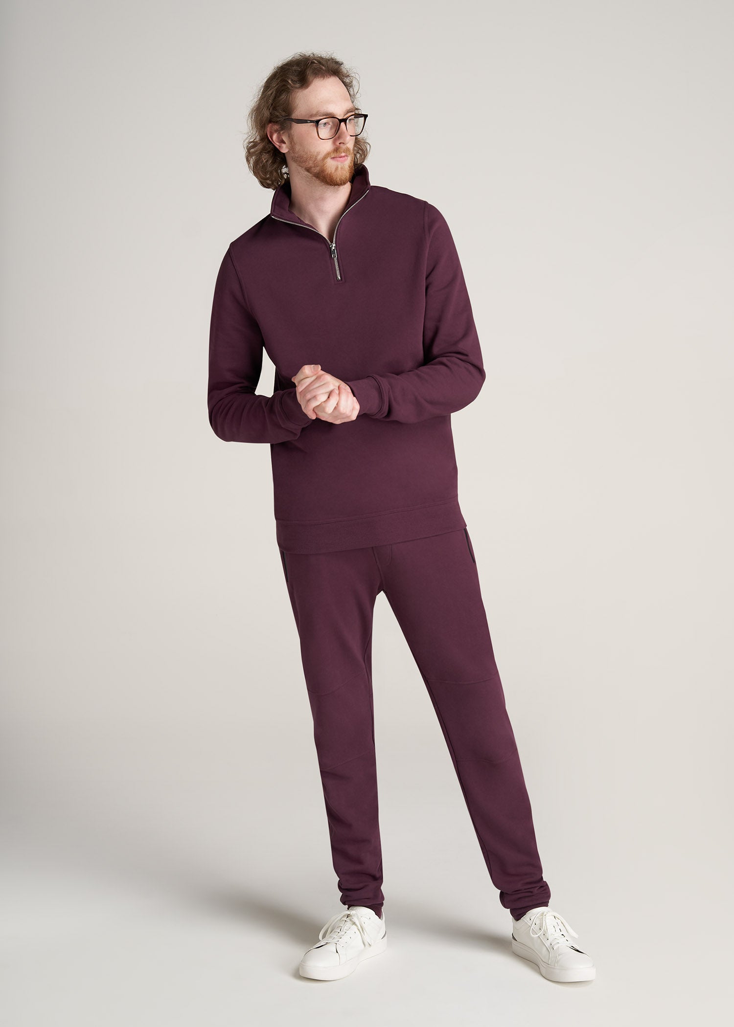 American-Tall-Men-8020-Fleece-1-4Zip-Sweatshirt-Maroon-full