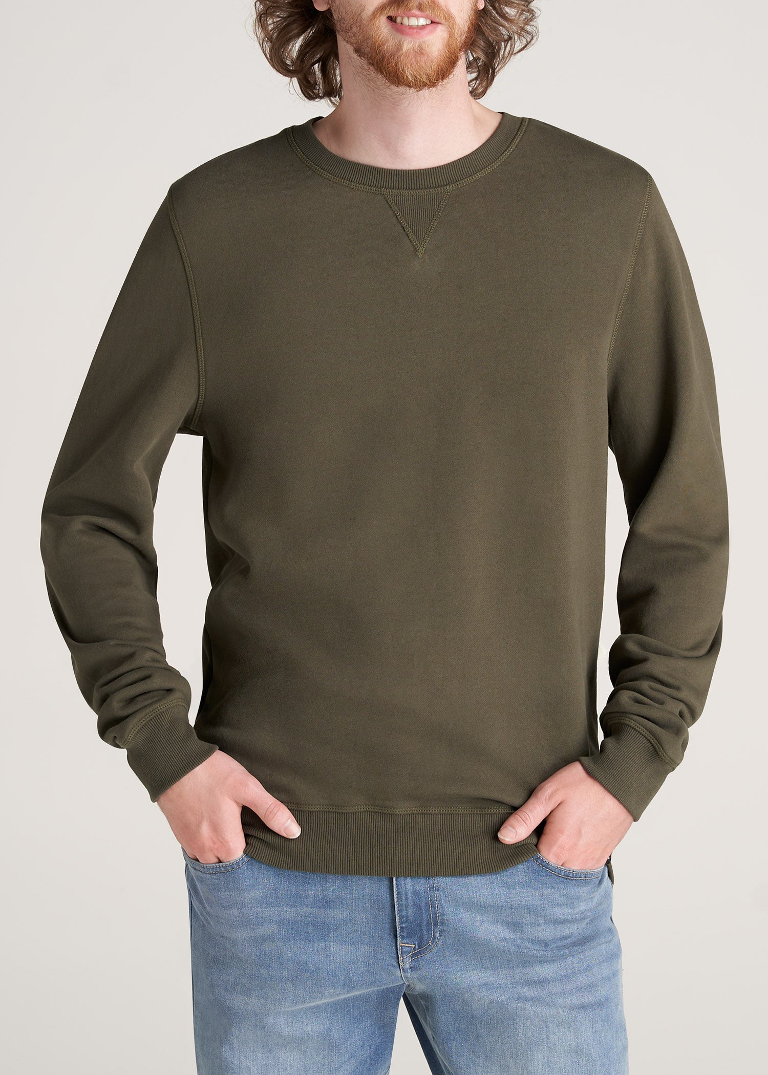 American-Tall-Men-8020-Fleece-CrewNeck-Sweatshirt-CamoGreen-front