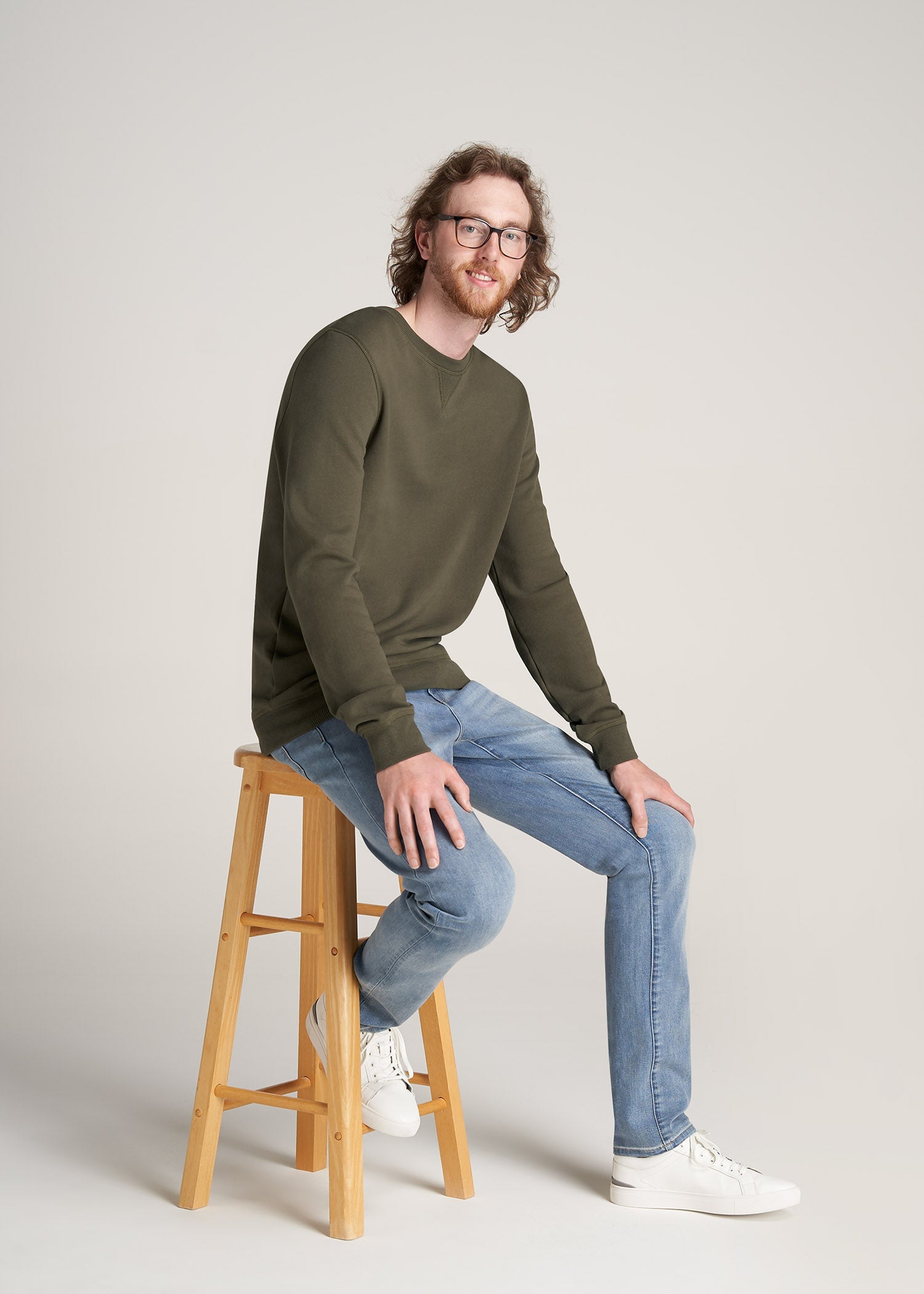 American-Tall-Men-8020-Fleece-CrewNeck-Sweatshirt-CamoGreen-full