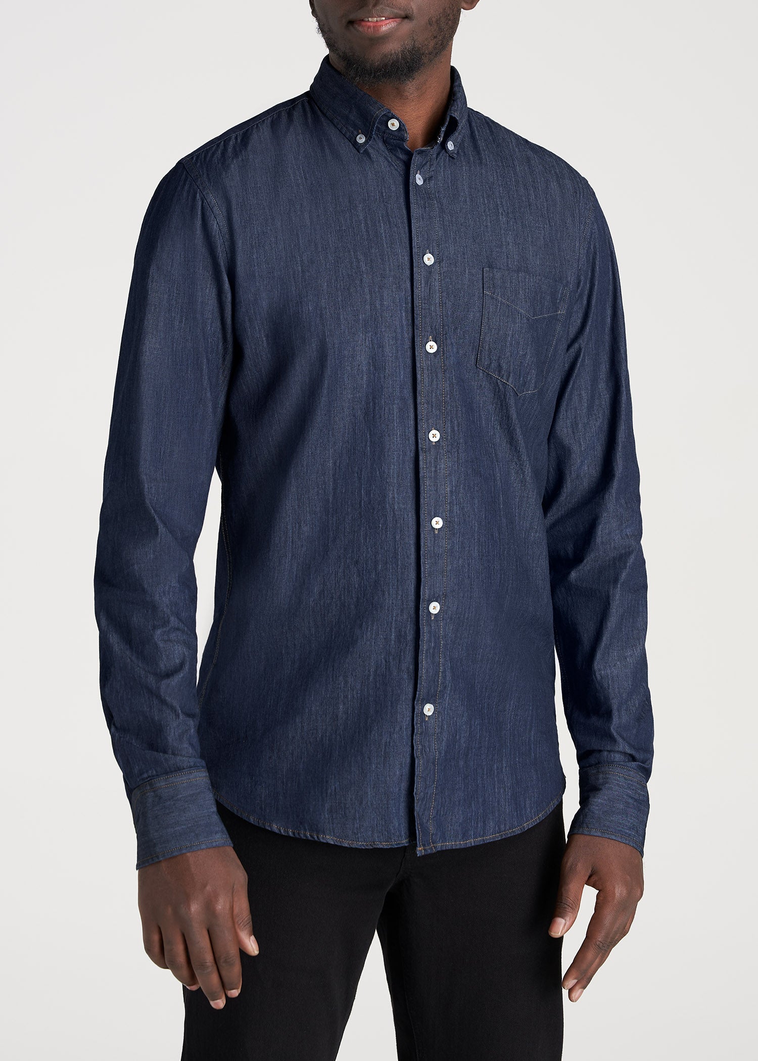     American-Tall-Men-Chambray-ButtonDown-Shirt-DarkChambray-front