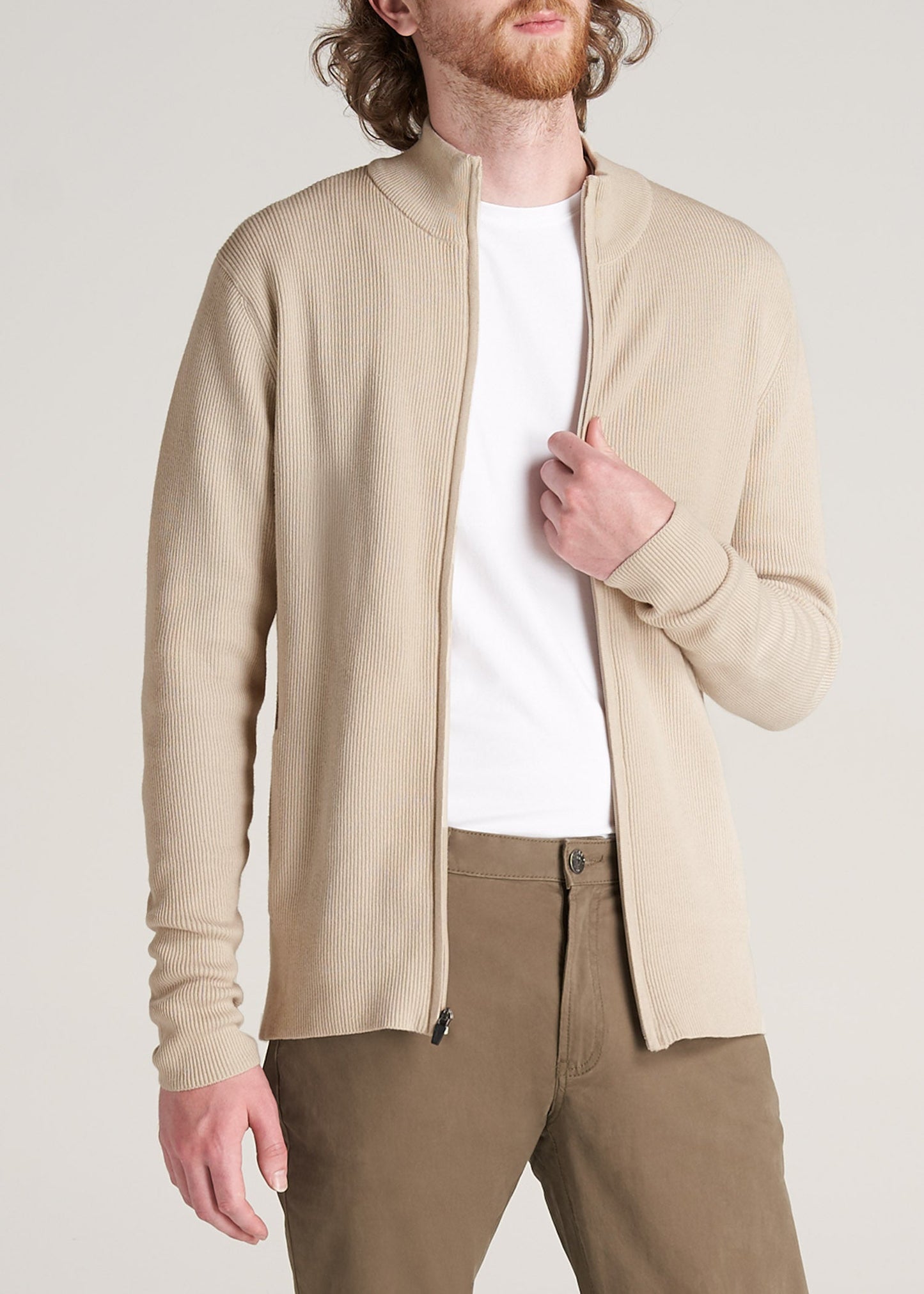 American-Tall-Men-FullZip-Sweater-BeigeMix-front