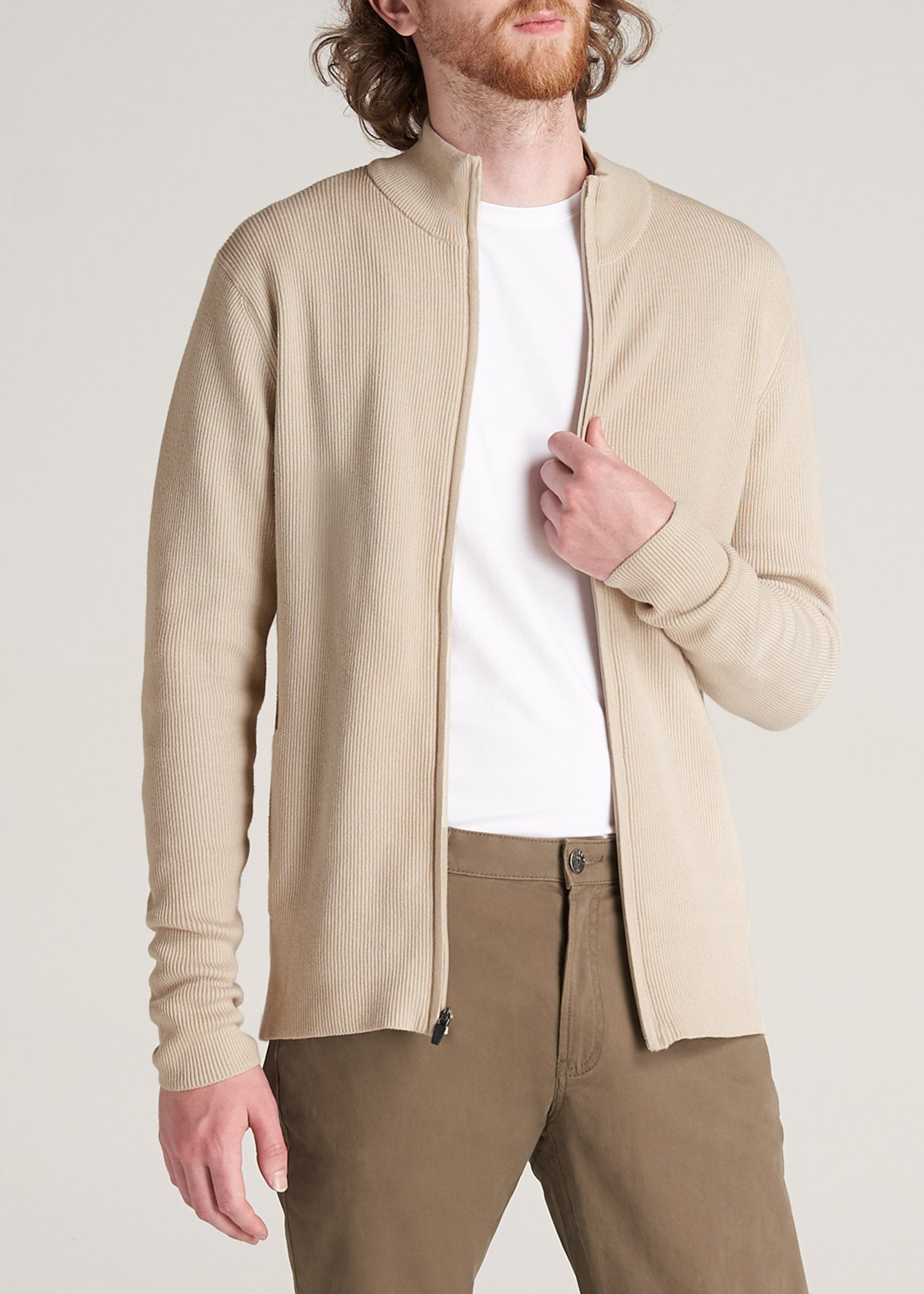 American-Tall-Men-FullZip-Sweater-BeigeMix-front