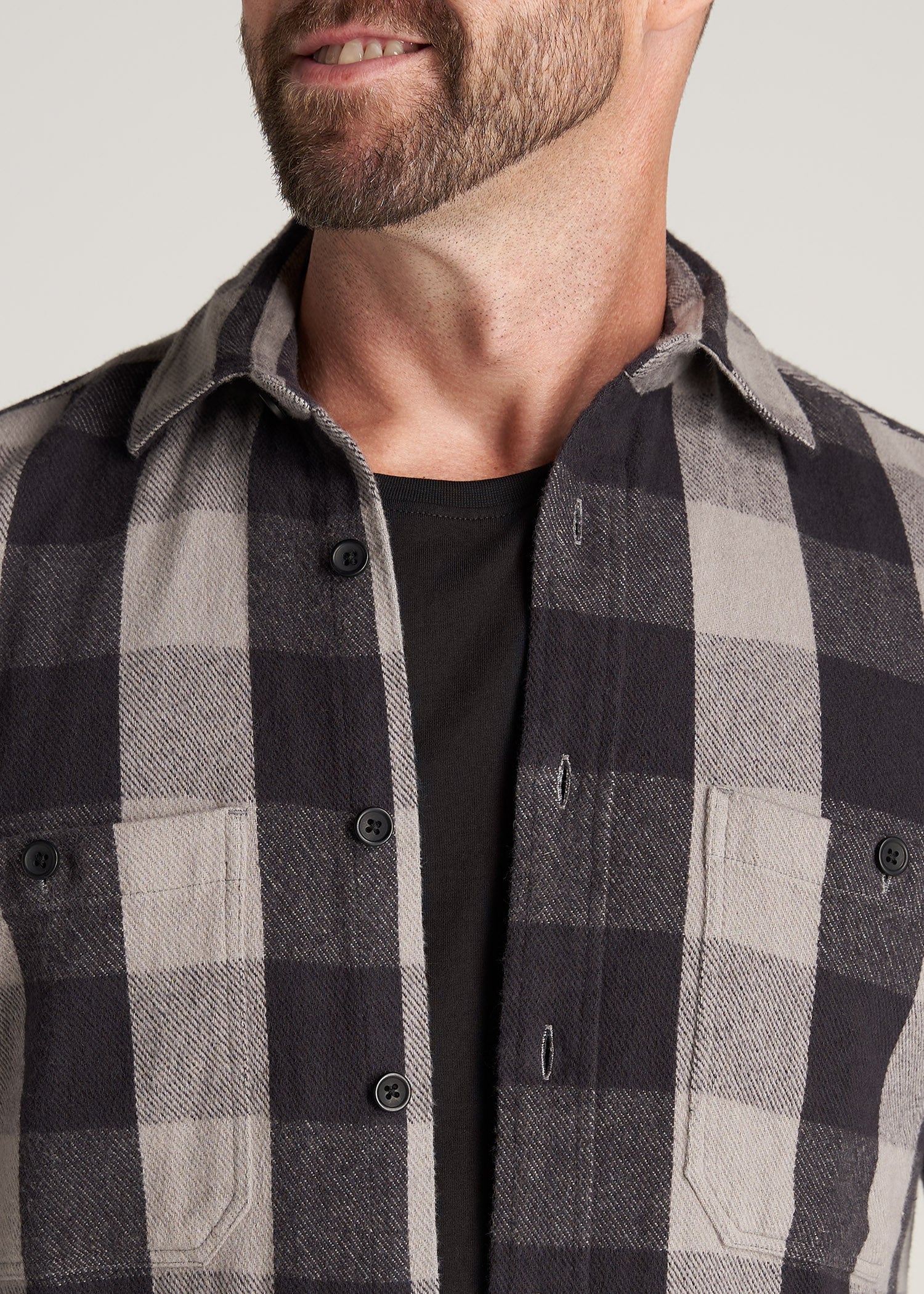     American-Tall-Men-LJ-Heavy-Twill-Shirt-BlackGreyPlaid-detail