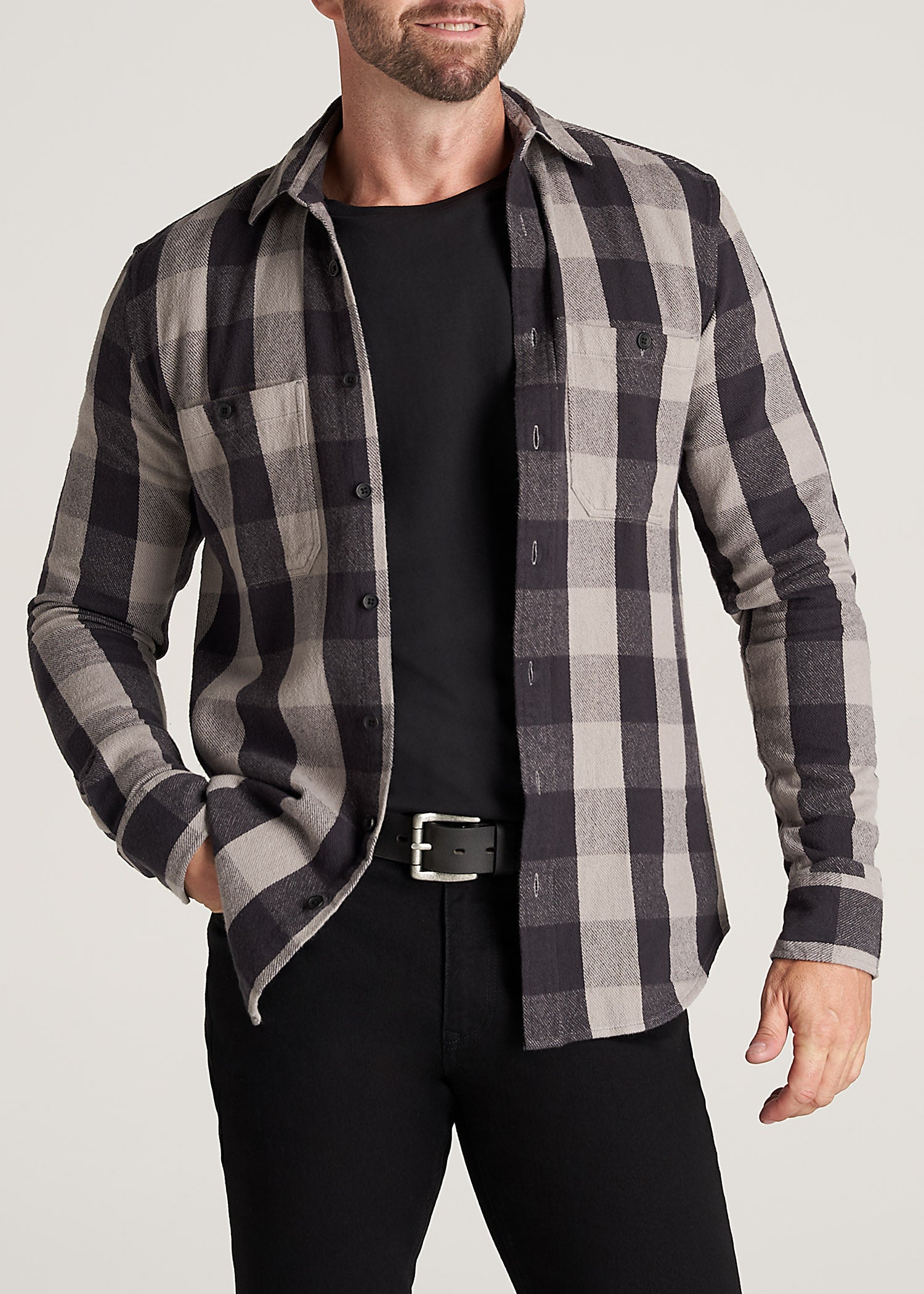    American-Tall-Men-LJ-Heavy-Twill-Shirt-BlackGreyPlaid-front