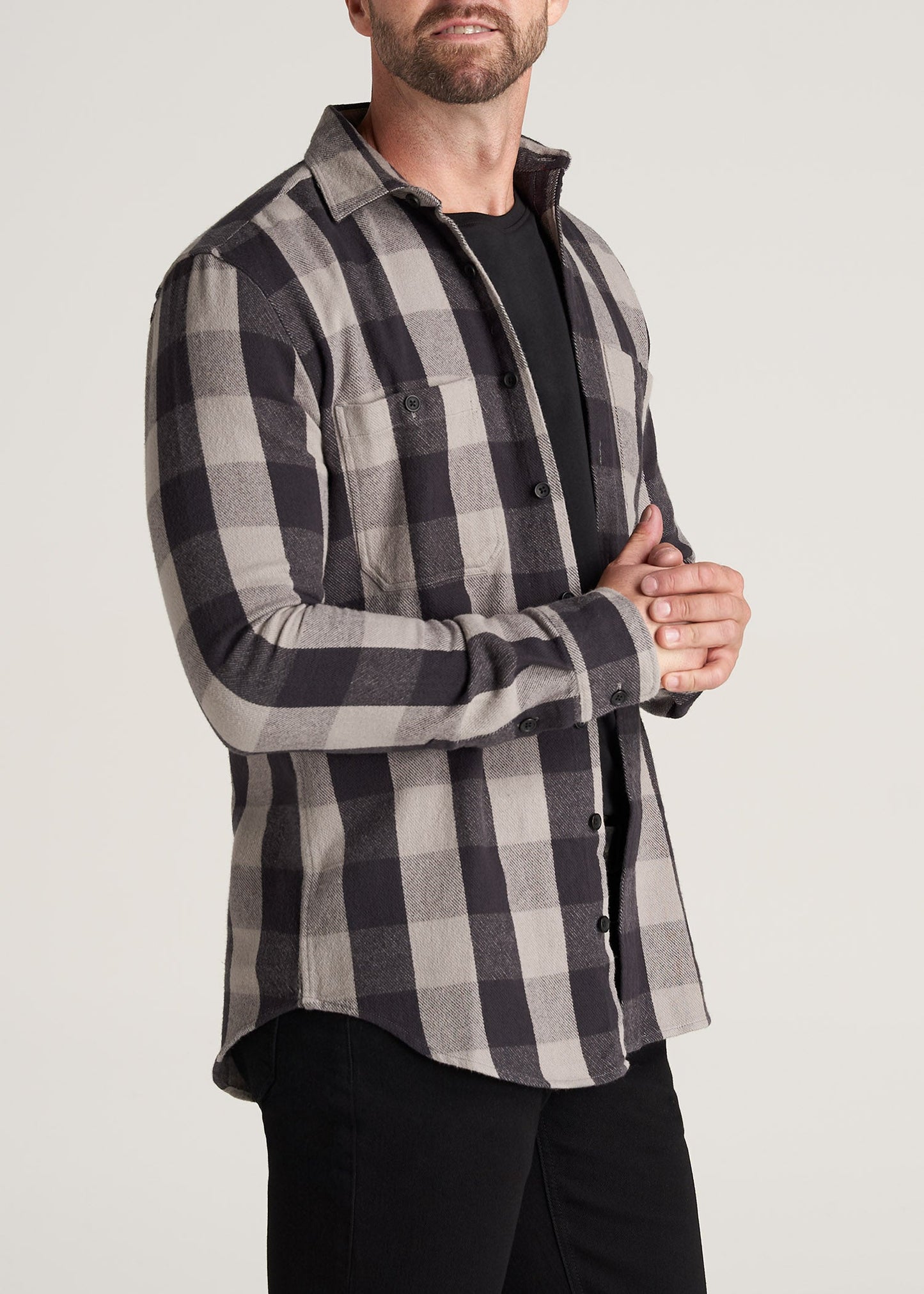         American-Tall-Men-LJ-Heavy-Twill-Shirt-BlackGreyPlaid-side