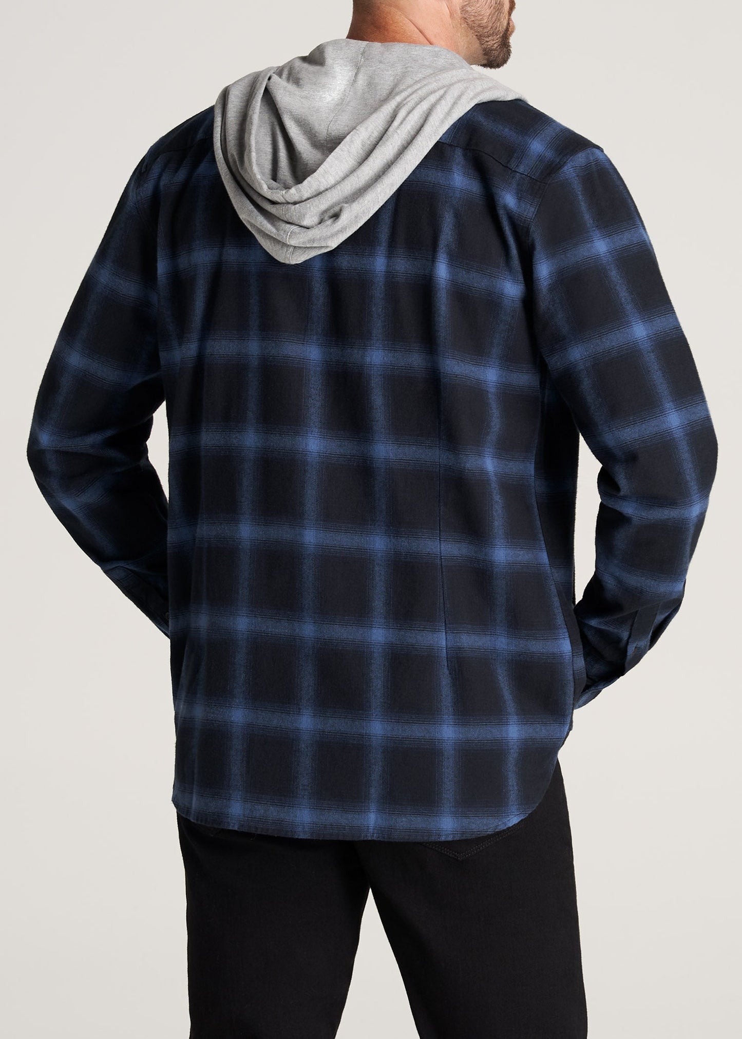    American-Tall-Men-LJ-Hooded-FlannelShirt-BlackMediumBluePlaid-back