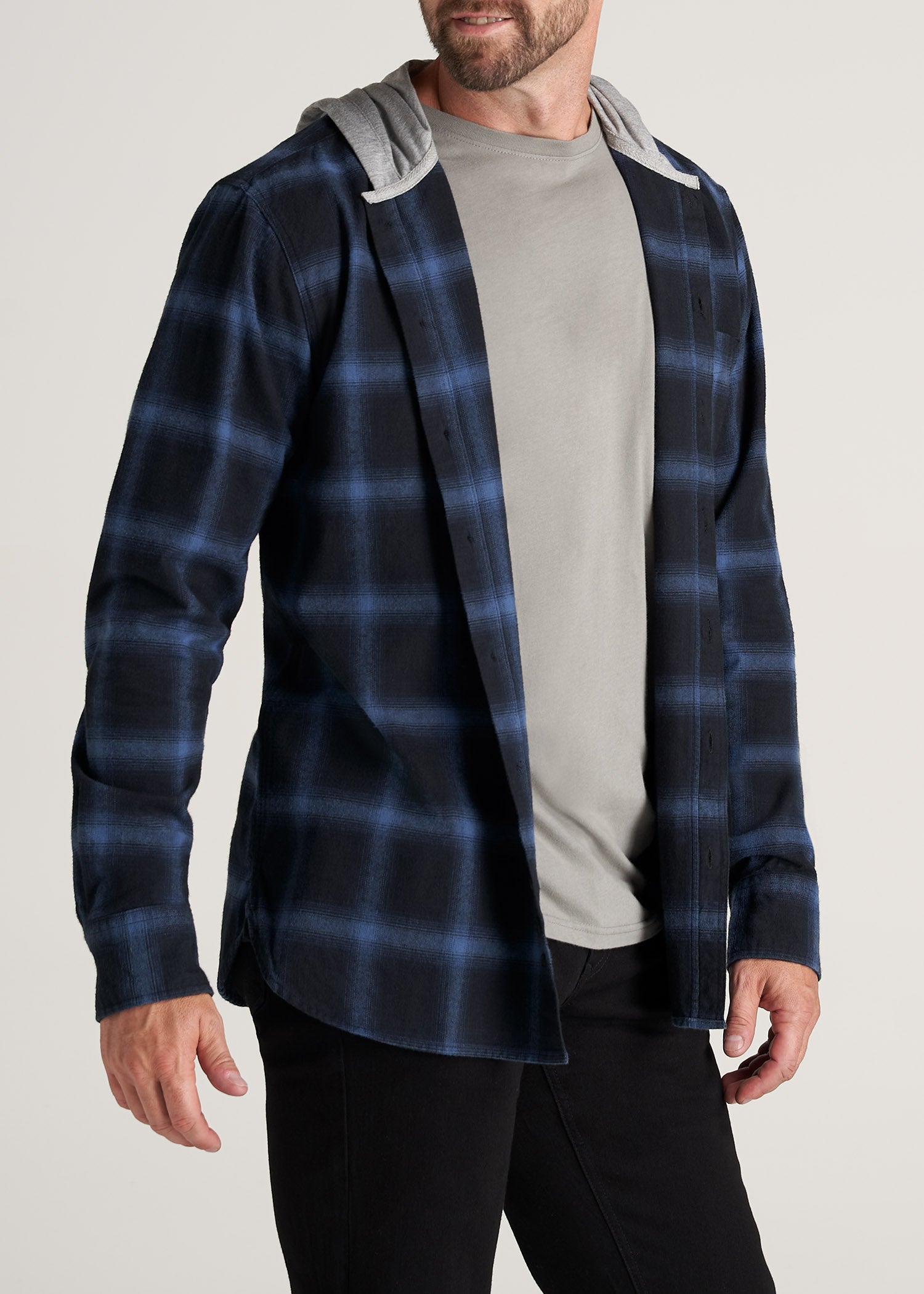     American-Tall-Men-LJ-Hooded-FlannelShirt-BlackMediumBluePlaid-side