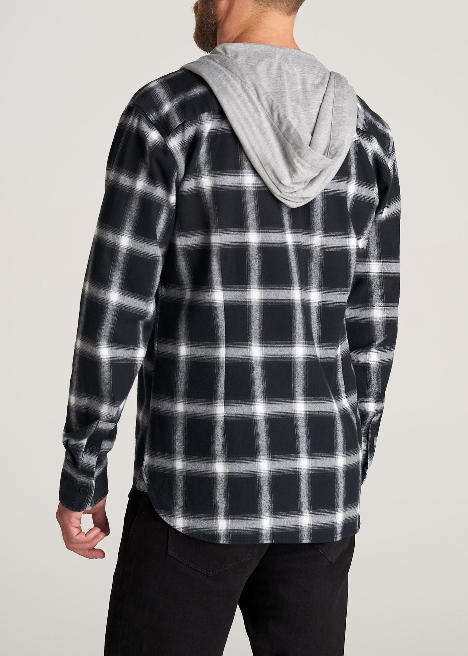    American-Tall-Men-LJ-Hooded-FlannelShirt-BlackWhitePlaid-back