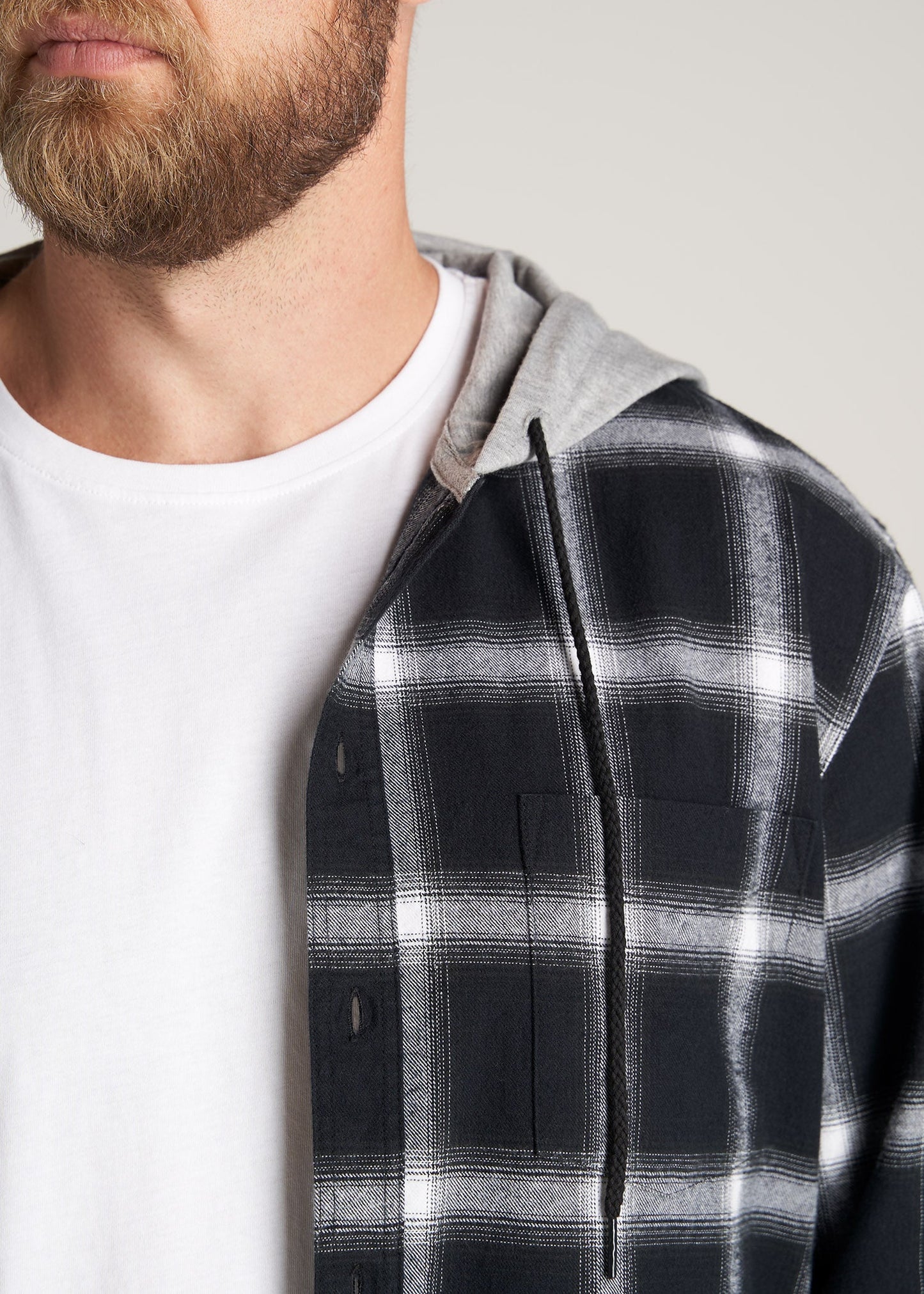    American-Tall-Men-LJ-Hooded-FlannelShirt-BlackWhitePlaid-detail