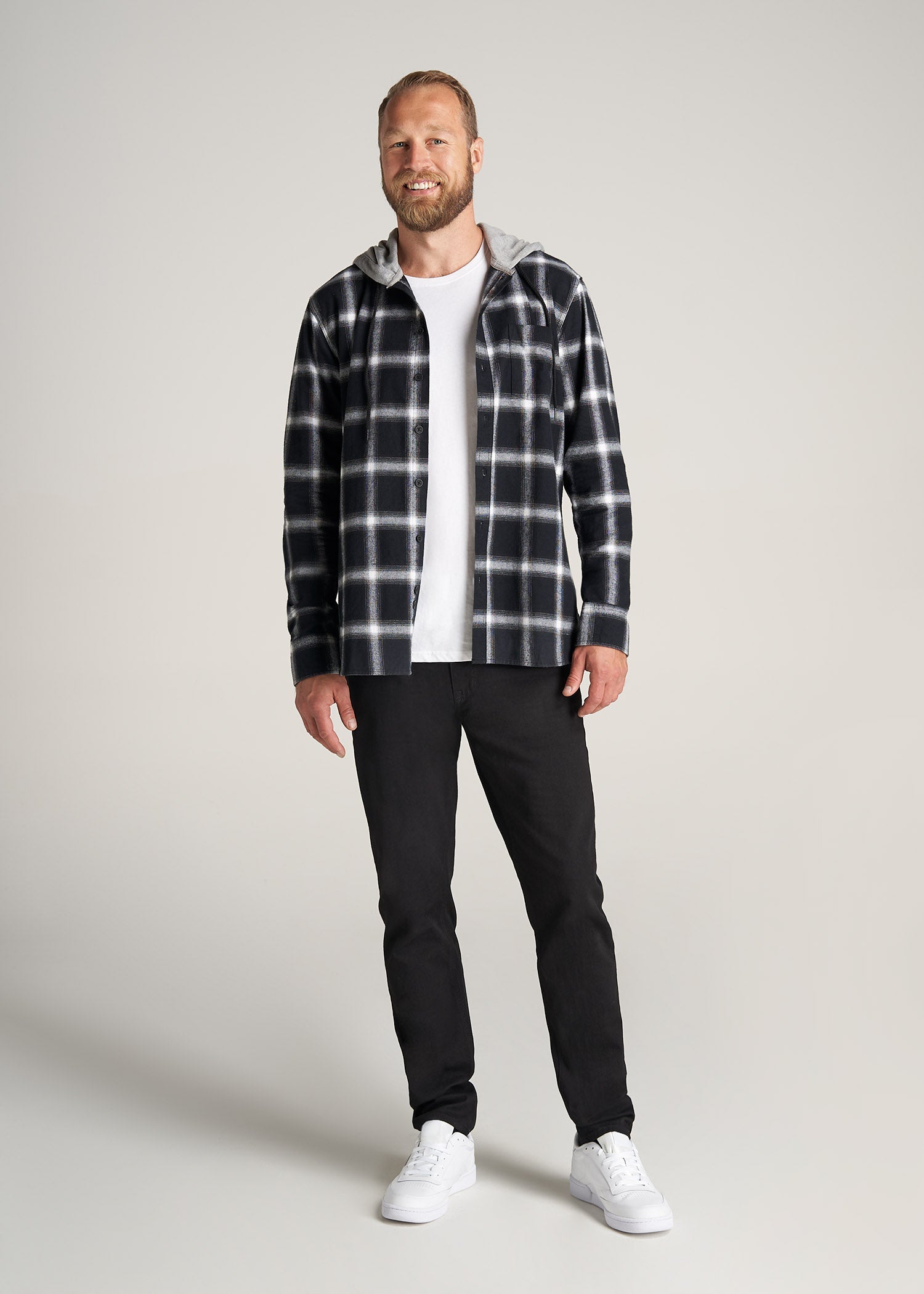     American-Tall-Men-LJ-Hooded-FlannelShirt-BlackWhitePlaid-full