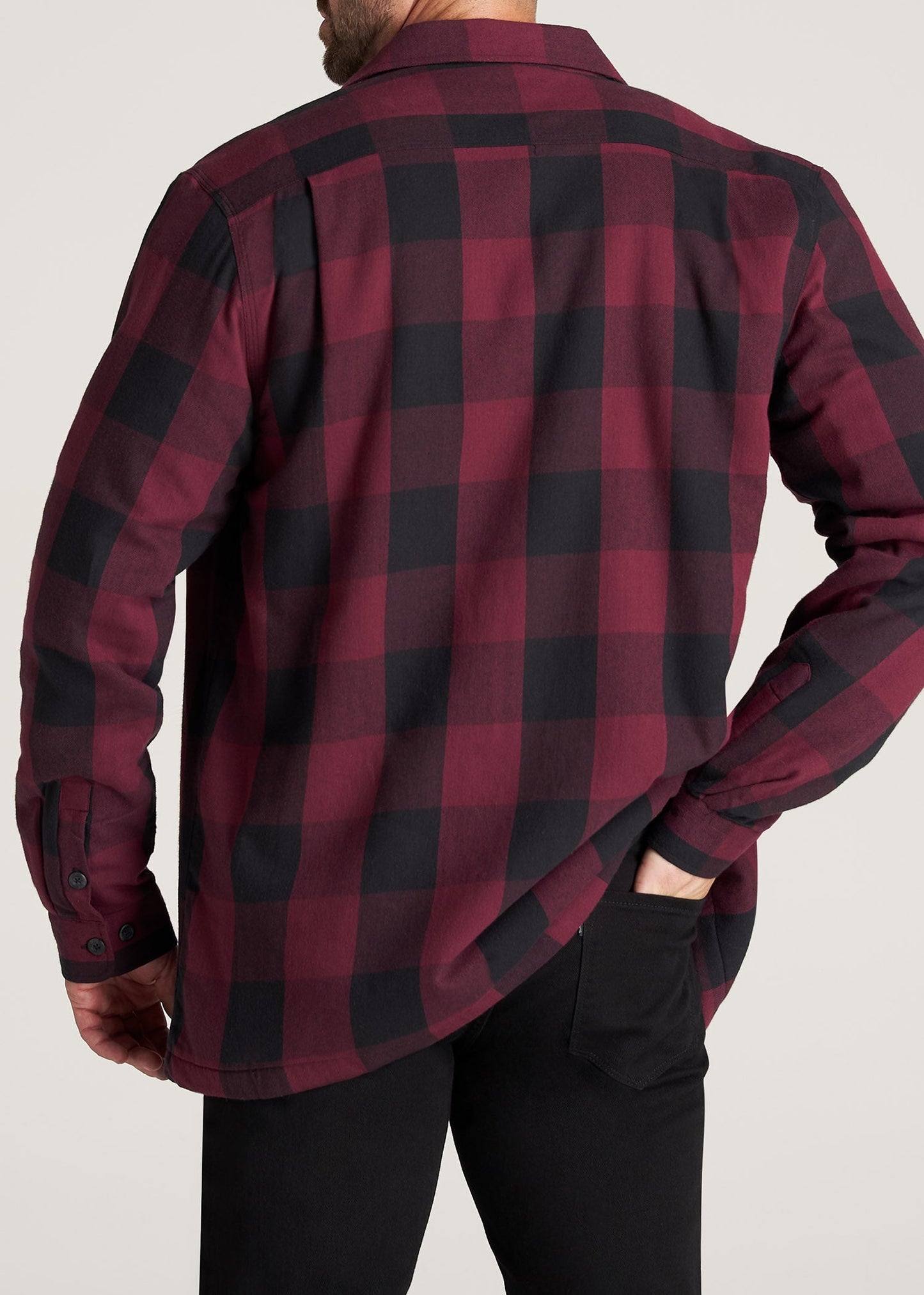    American-Tall-Men-LJ-Sherpa-Lined-WorkJacket-BlackSumacRedPlaid-back