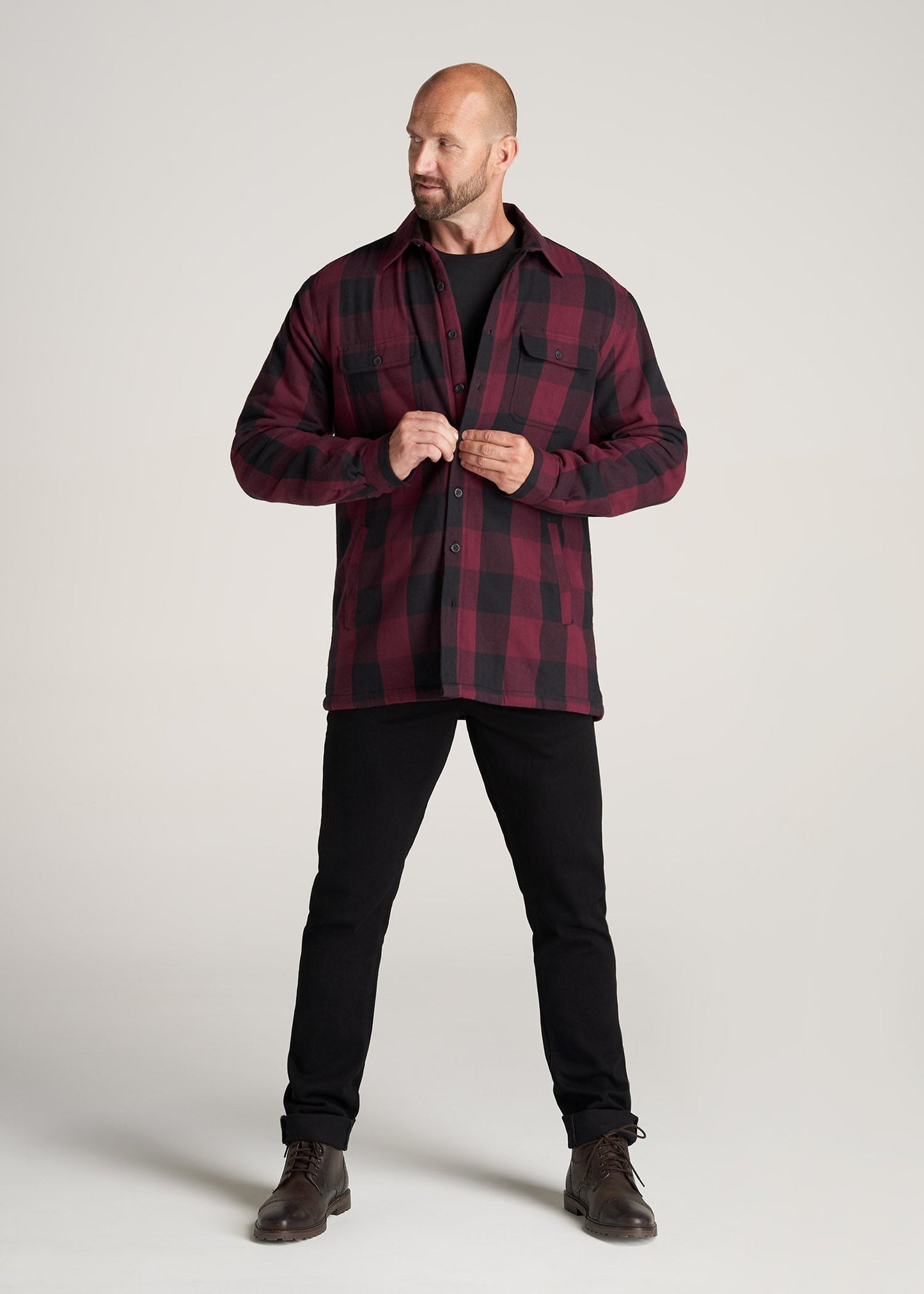     American-Tall-Men-LJ-Sherpa-Lined-WorkJacket-BlackSumacRedPlaid-full