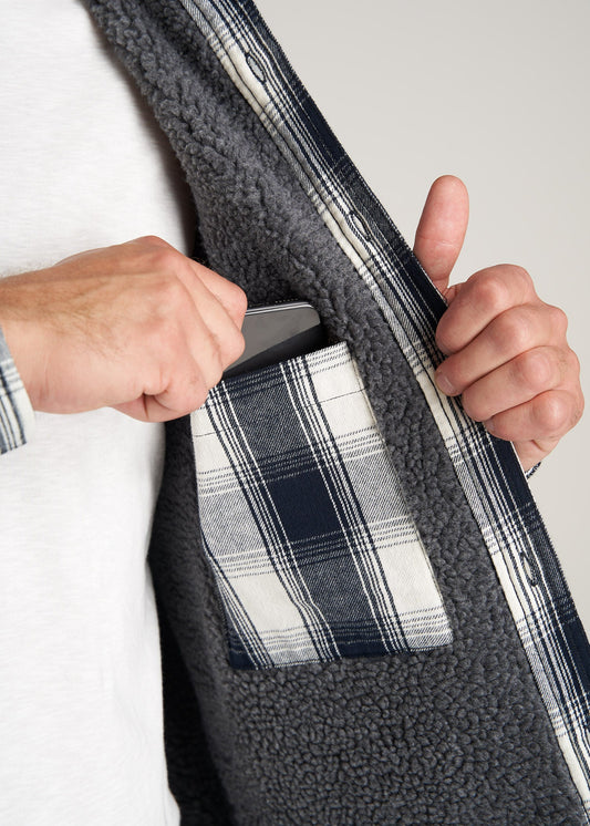     American-Tall-Men-LJ-Sherpa-Lined-WorkJacket-MidnightNavyEcruPlaid-detail