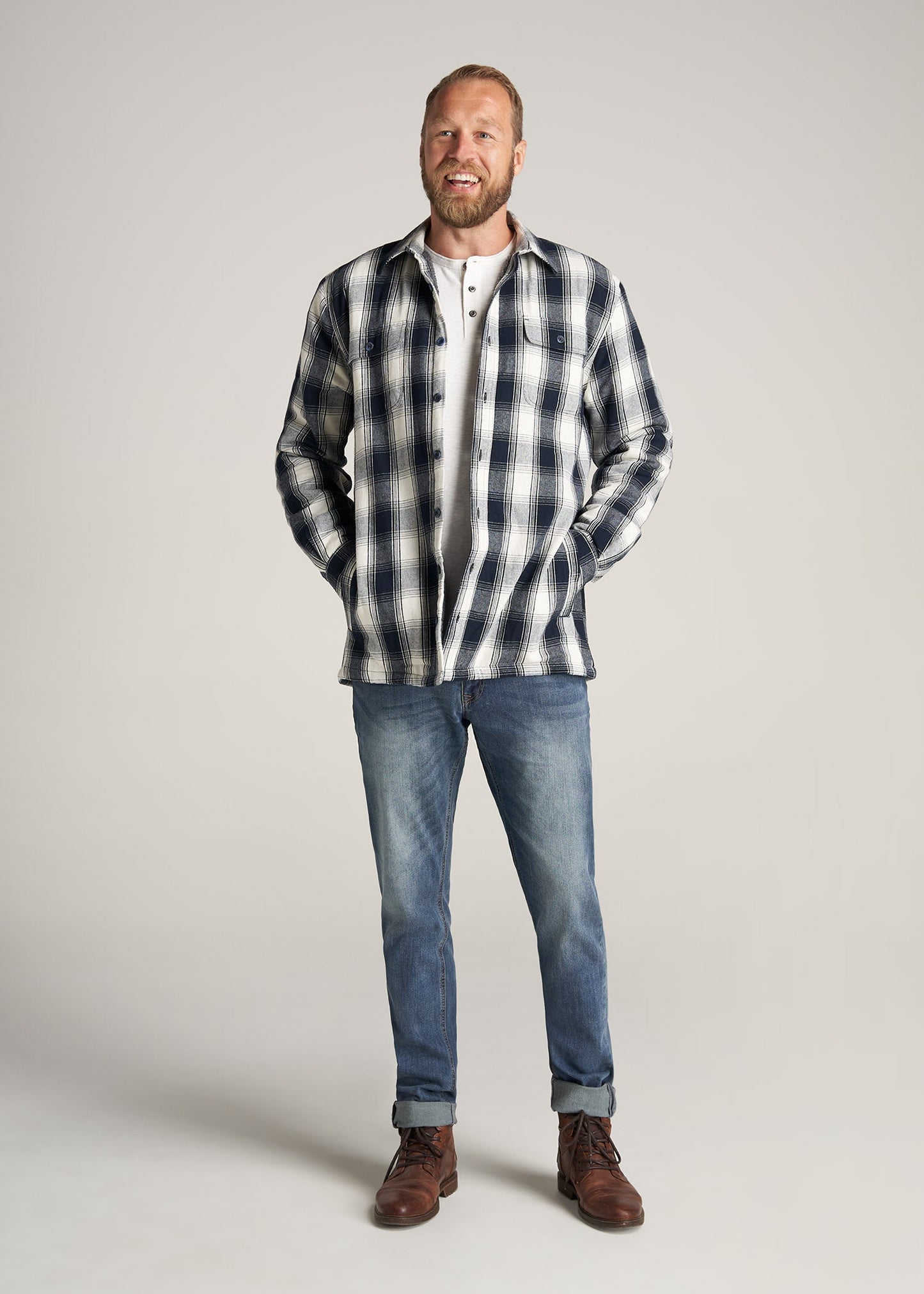    American-Tall-Men-LJ-Sherpa-Lined-WorkJacket-MidnightNavyEcruPlaid-full