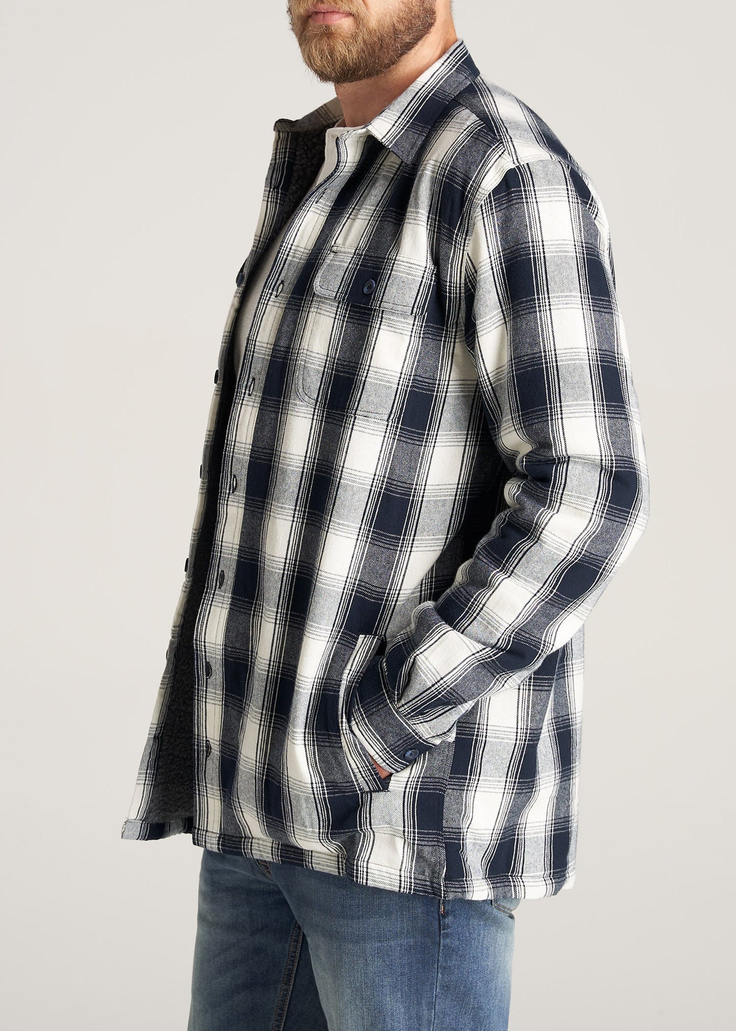     American-Tall-Men-LJ-Sherpa-Lined-WorkJacket-MidnightNavyEcruPlaid-side