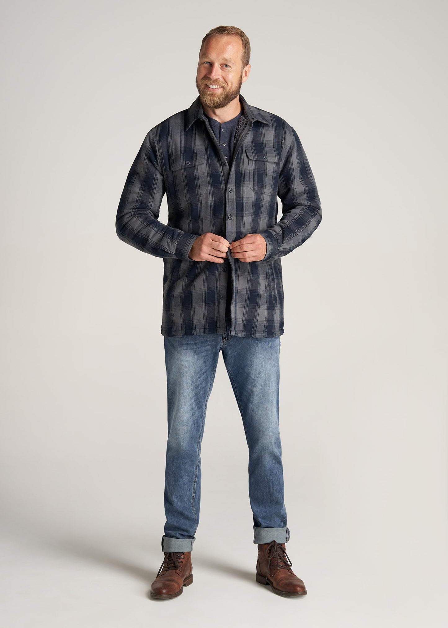         American-Tall-Men-LJ-Sherpa-Lined-WorkJacket-MidnightNavyMediumGreyPlaid-full
