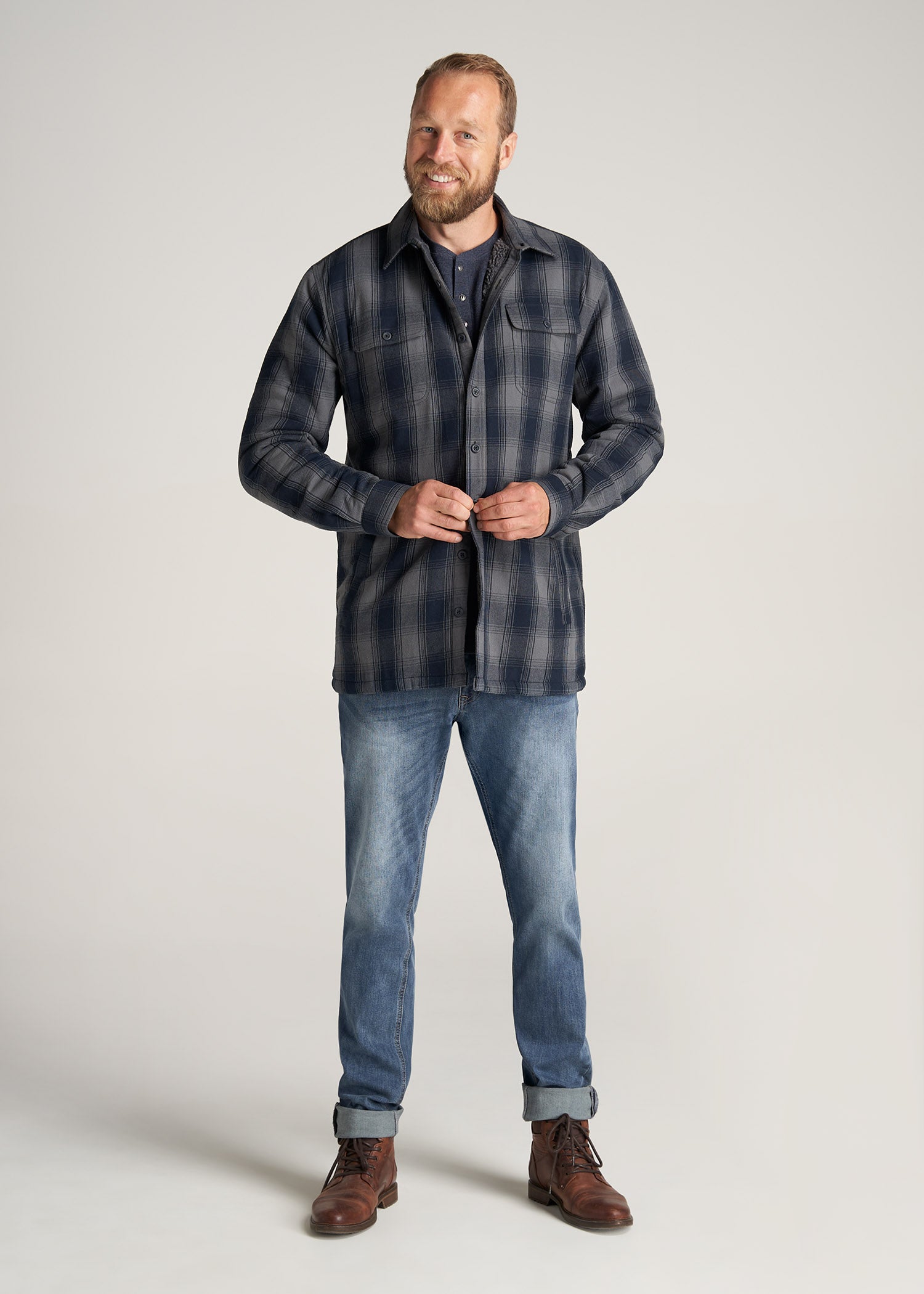         American-Tall-Men-LJ-Sherpa-Lined-WorkJacket-MidnightNavyMediumGreyPlaid-full
