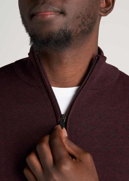     American-Tall-Men-Mens-EveryDay-QuarterZip-Sweater-BurgundyMix-detail