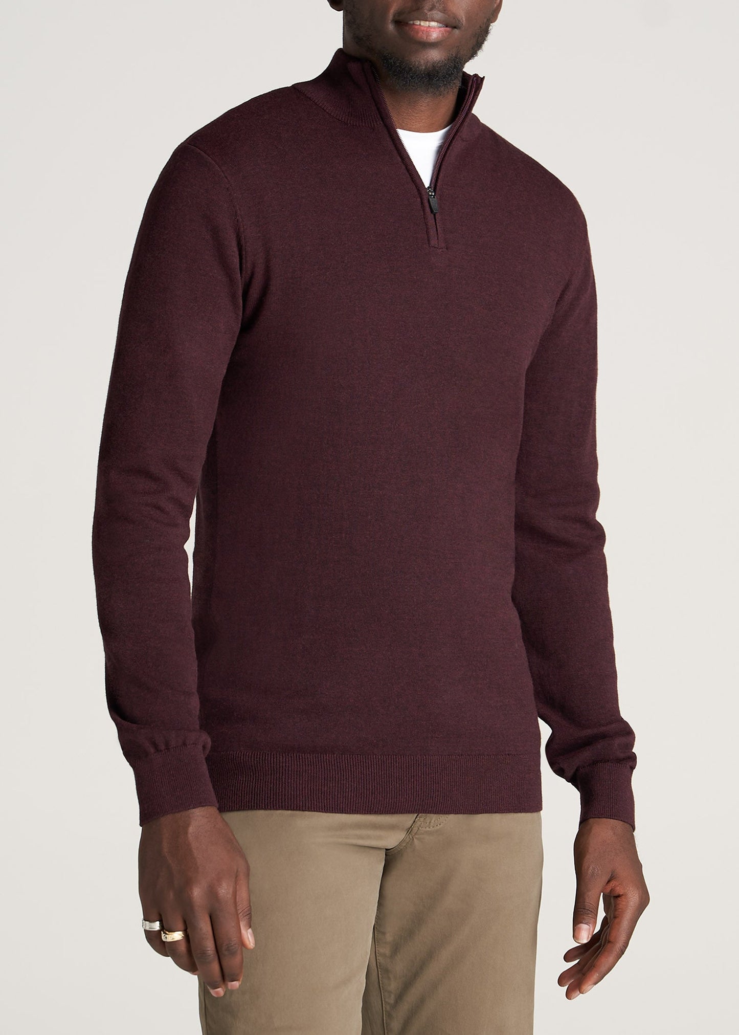     American-Tall-Men-Mens-EveryDay-QuarterZip-Sweater-BurgundyMix-front