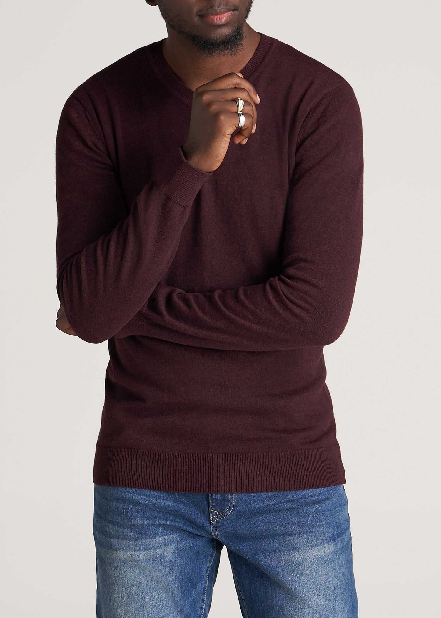 American-Tall-Men-Mens-EveryDay-VNeck-Sweater-BurgundyMix-front