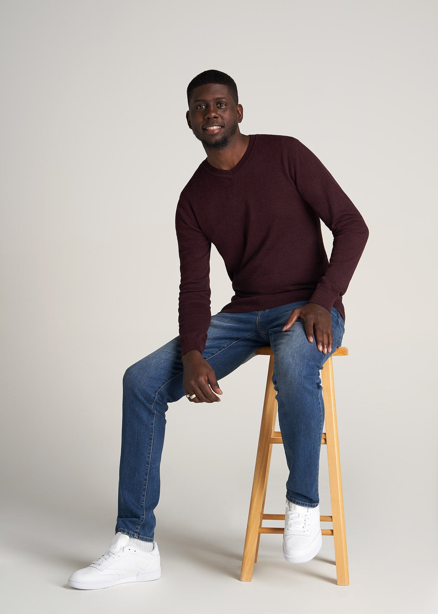 American-Tall-Men-Mens-EveryDay-VNeck-Sweater-BurgundyMix-full