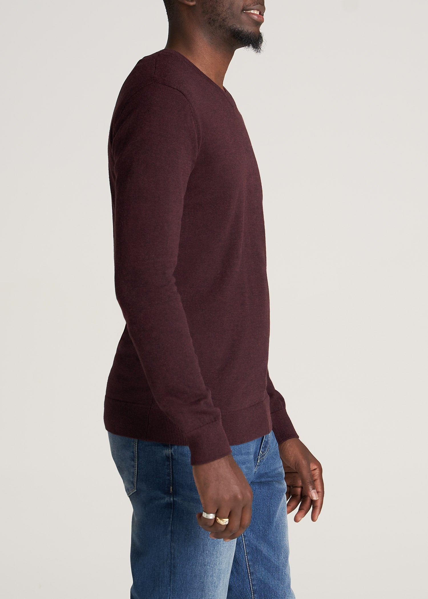 American-Tall-Men-Mens-EveryDay-VNeck-Sweater-BurgundyMix-side