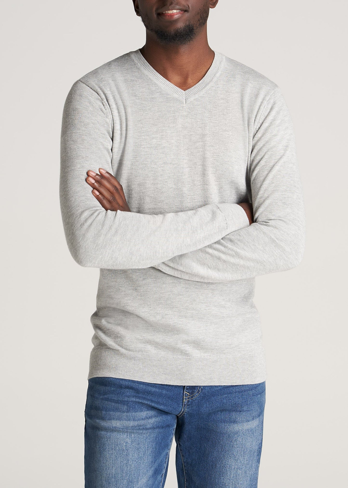 American-Tall-Men-Mens-EveryDay-VNeck-Sweater-GreyMix-front