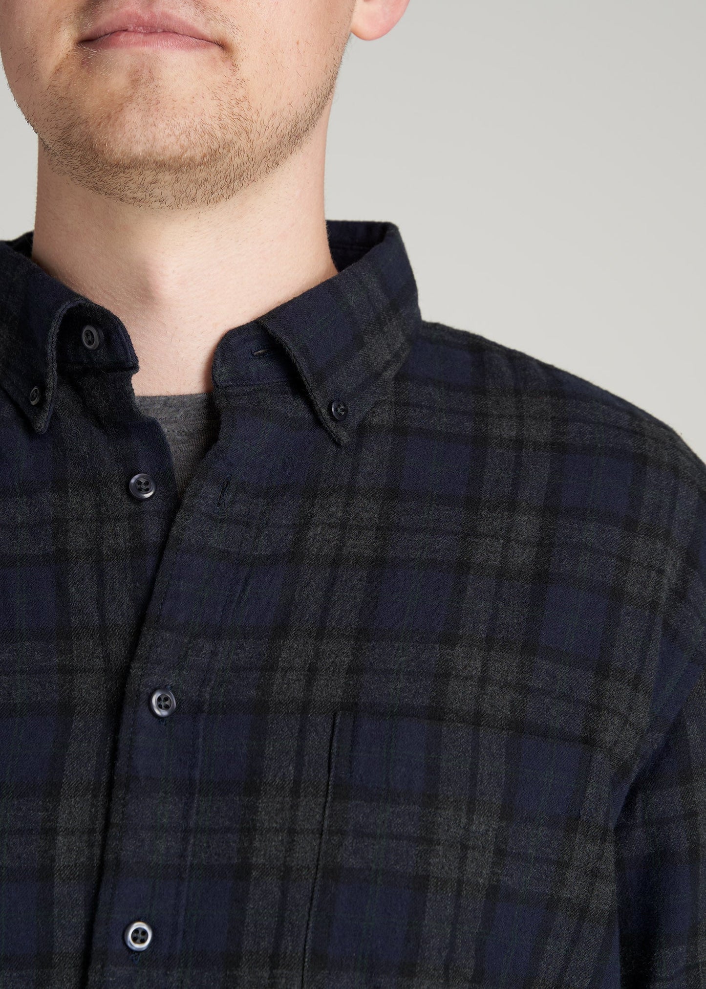       American-Tall-Men-Nelson-ButtonDown-Shirt-CharcoalMelangeNavyPlaid-detail