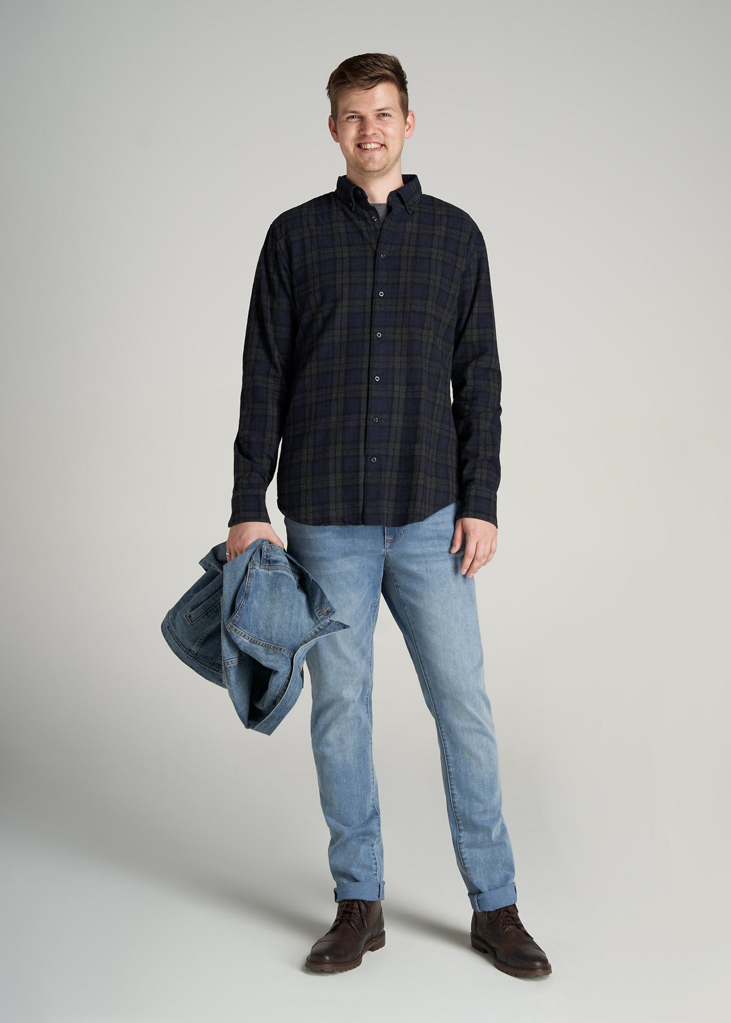    American-Tall-Men-Nelson-ButtonDown-Shirt-CharcoalMelangeNavyPlaid-full