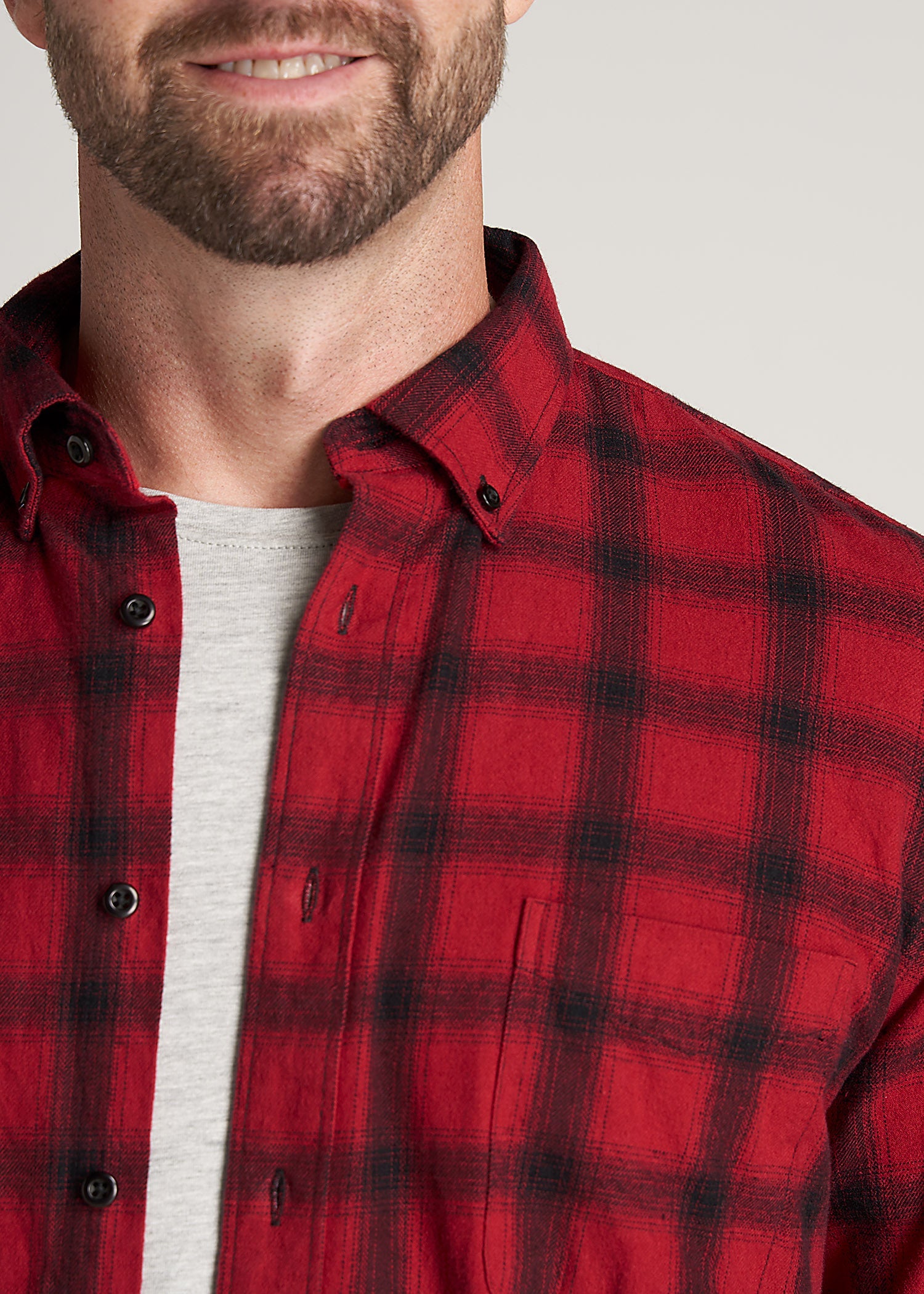     American-Tall-Men-Nelson-ButtonDown-Shirt-RedBlackPlaid-detail