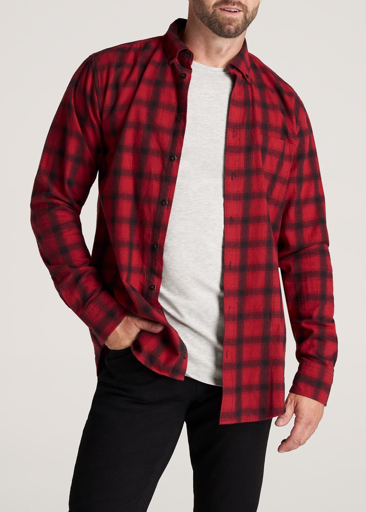     American-Tall-Men-Nelson-ButtonDown-Shirt-RedBlackPlaid-front