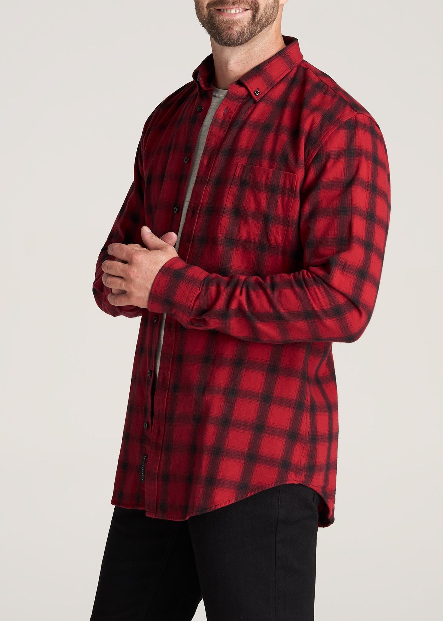     American-Tall-Men-Nelson-ButtonDown-Shirt-RedBlackPlaid-side