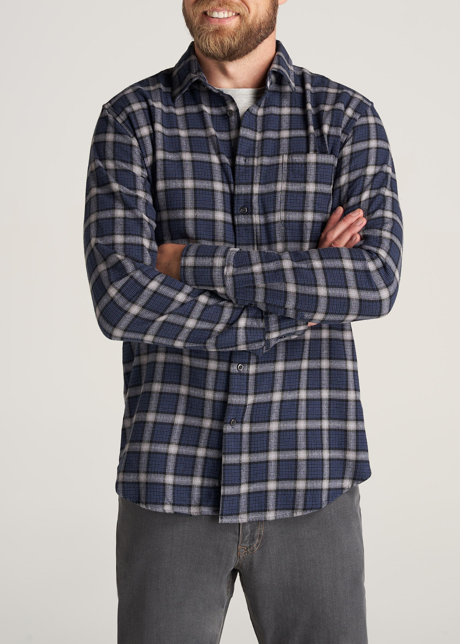    American-Tall-Men-Nelson-Flannel-GreyNavy-front