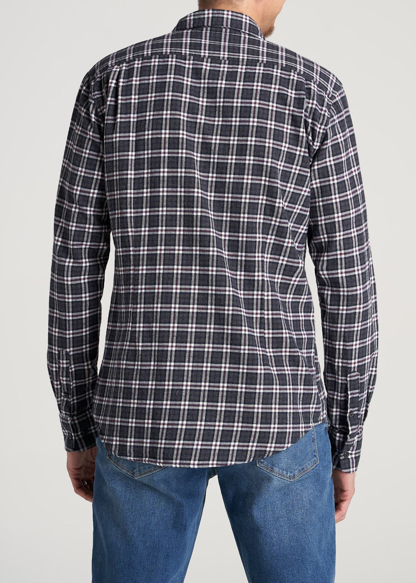    American-Tall-Men-Nelson-FlannelShirt-MaroonGreyPlaid-back