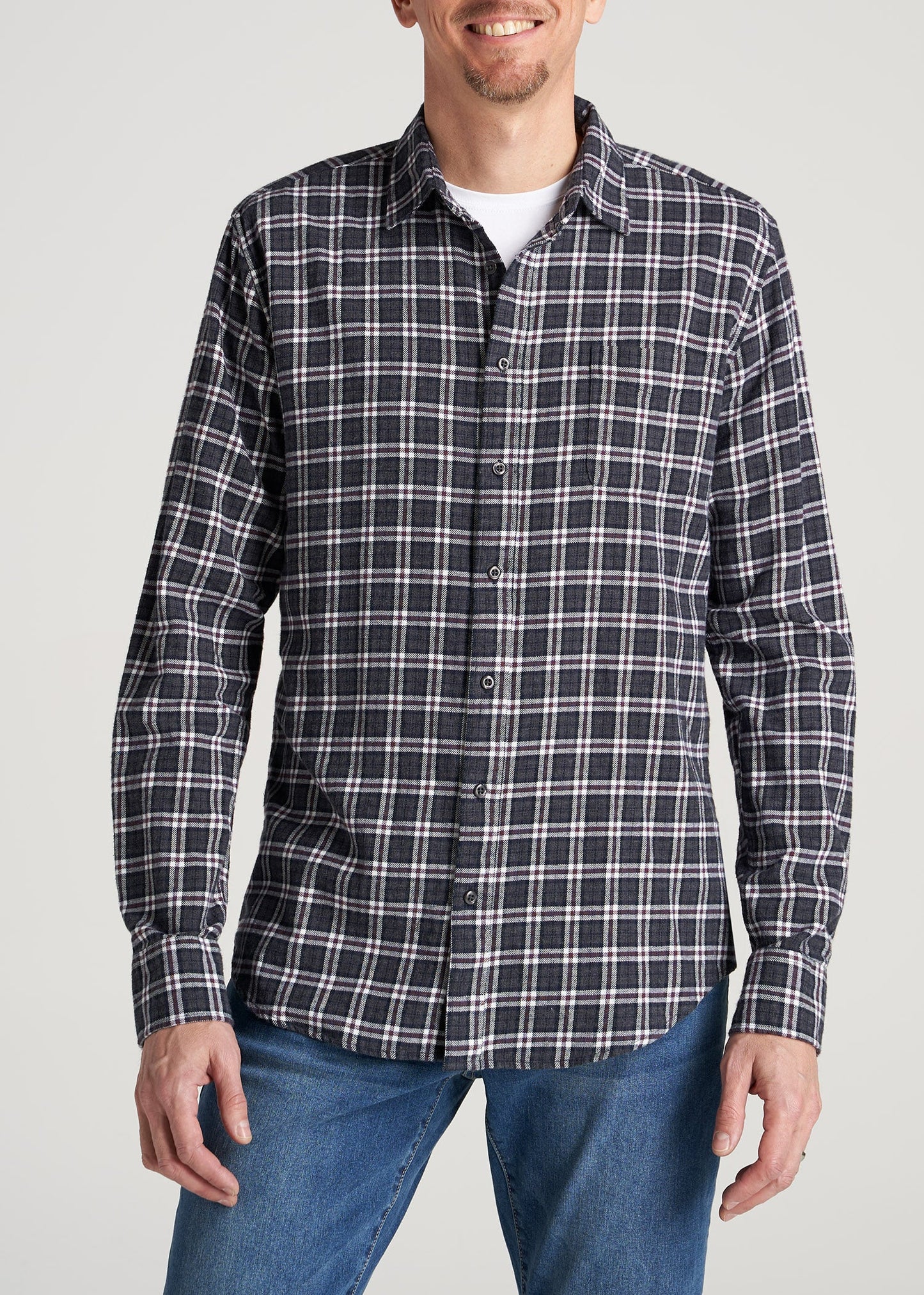    American-Tall-Men-Nelson-FlannelShirt-MaroonGreyPlaid-front