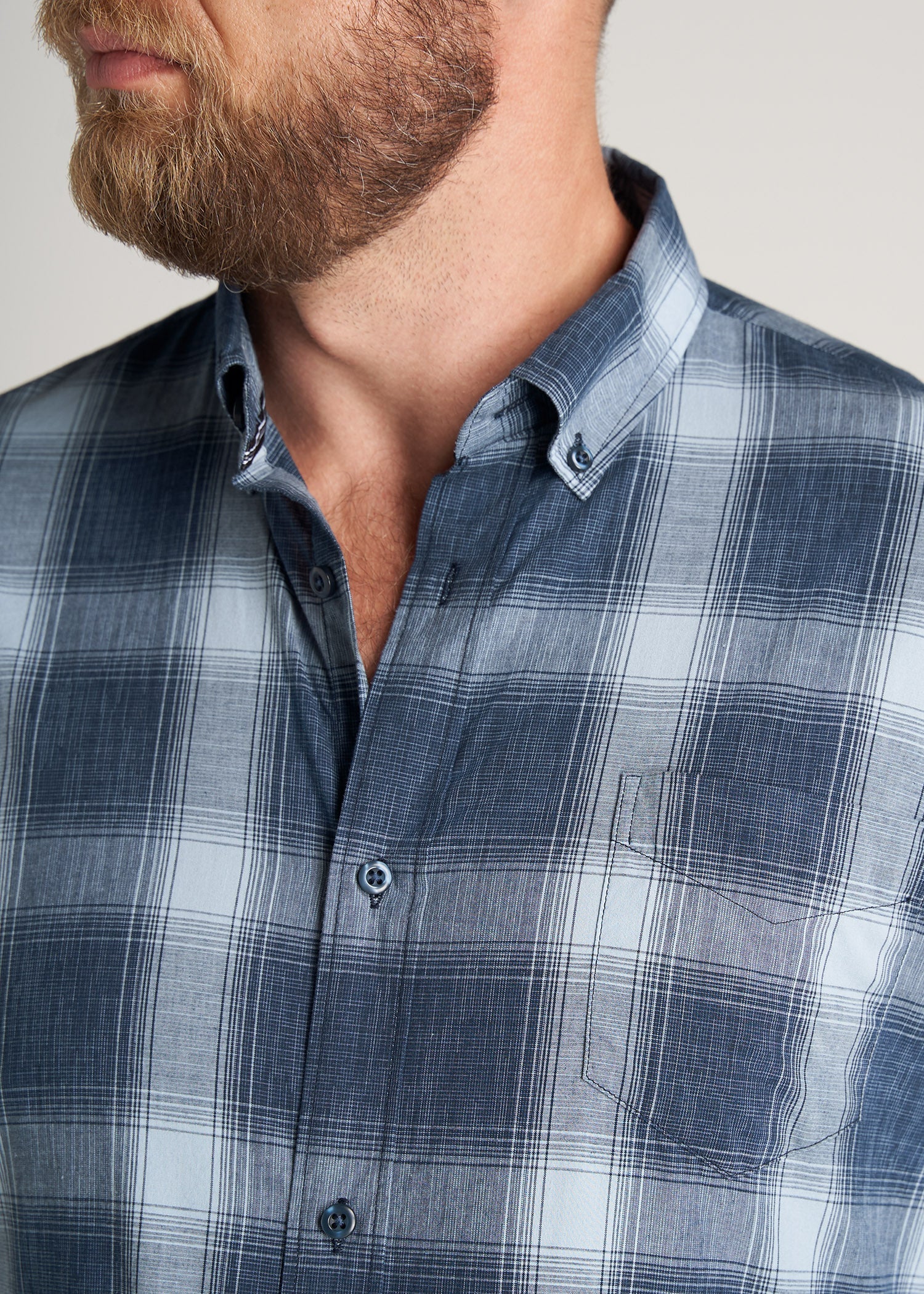    American-Tall-Men-SoftWash-Tall-ButtonUp-Shirt-BluesPlaid-detail