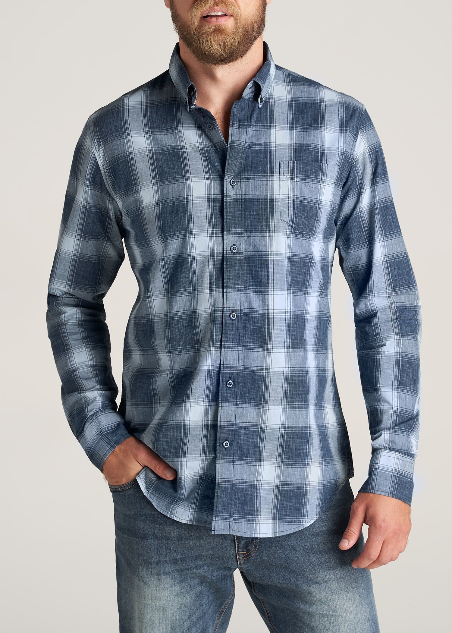     American-Tall-Men-SoftWash-Tall-ButtonUp-Shirt-BluesPlaid-front
