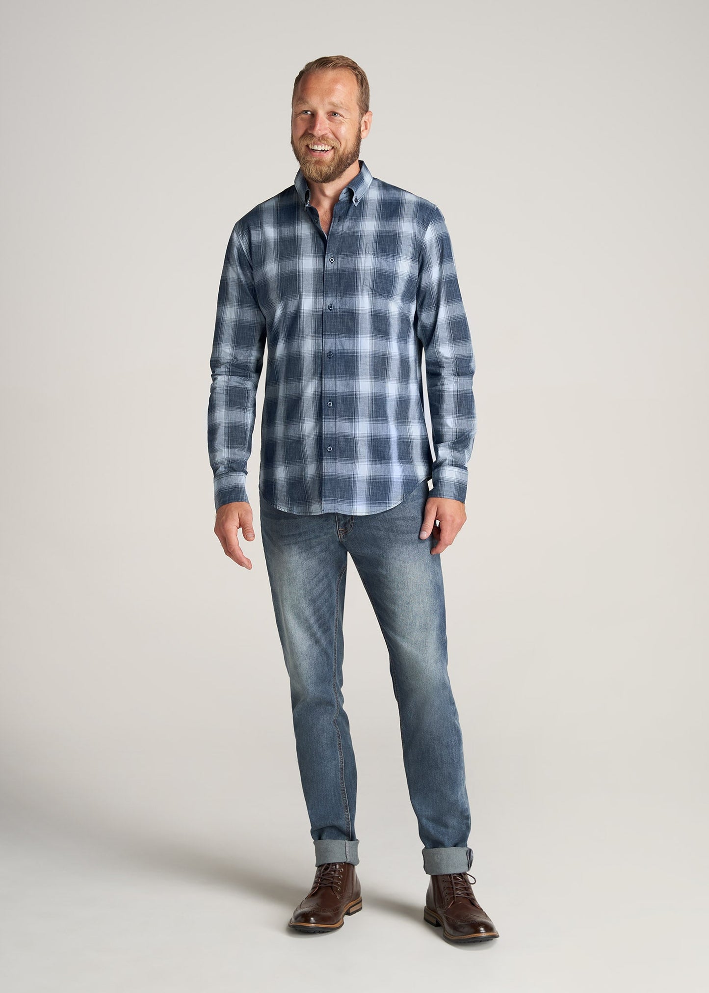     American-Tall-Men-SoftWash-Tall-ButtonUp-Shirt-BluesPlaid-full