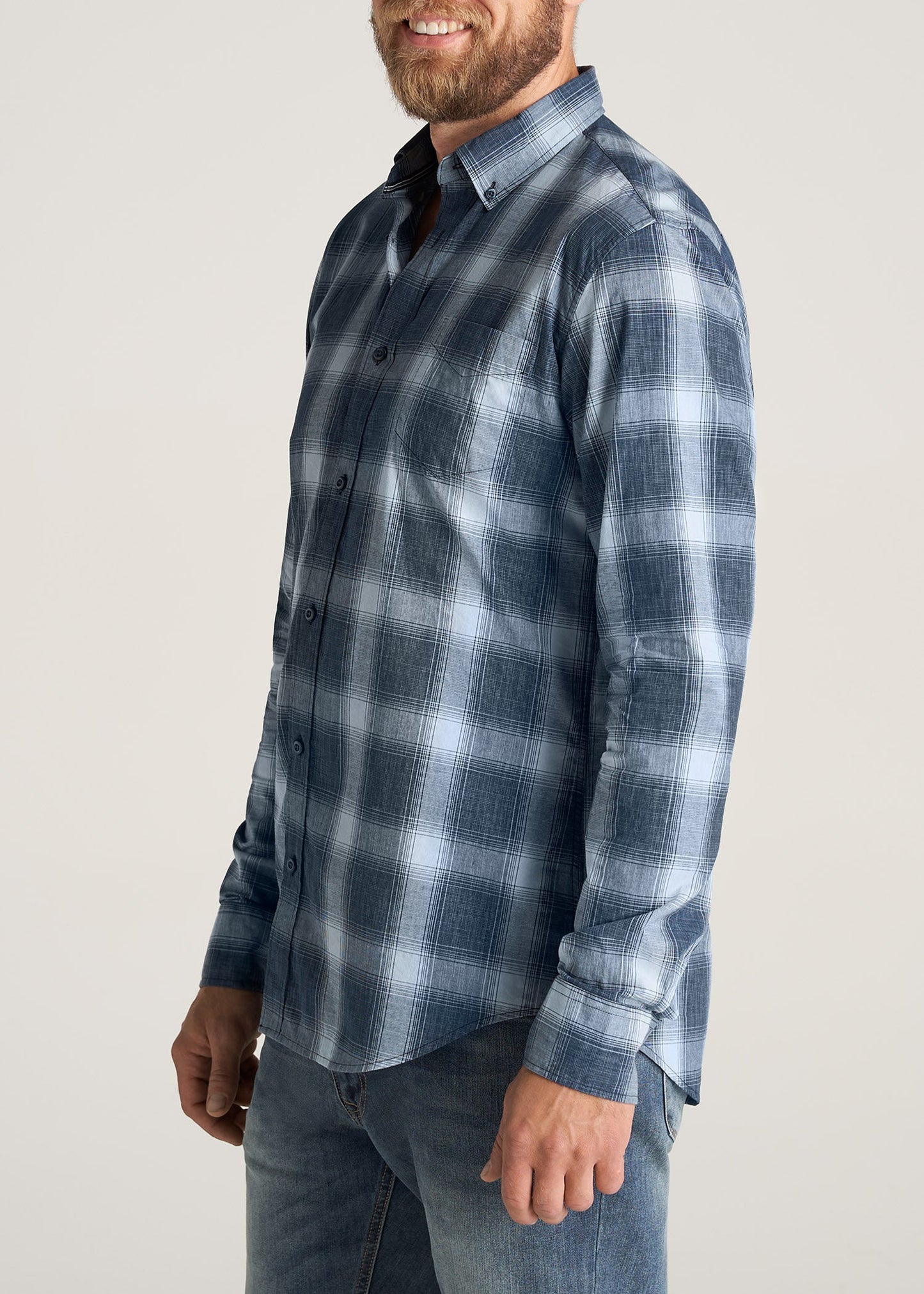    American-Tall-Men-SoftWash-Tall-ButtonUp-Shirt-BluesPlaid-side
