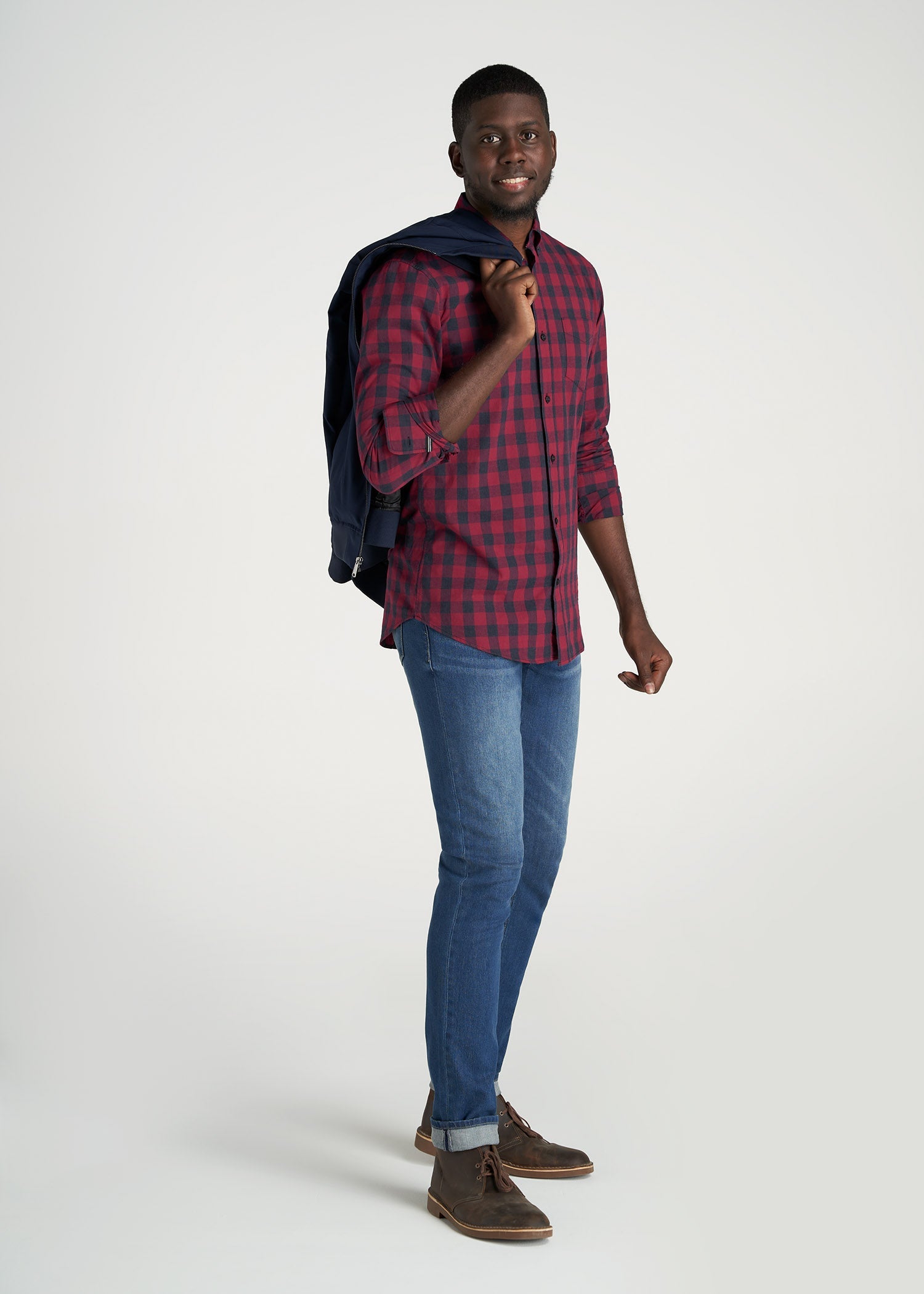    American-Tall-Men-SoftWash-Tall-ButtonUp-Shirt-RedDeepDenimPlaid-full