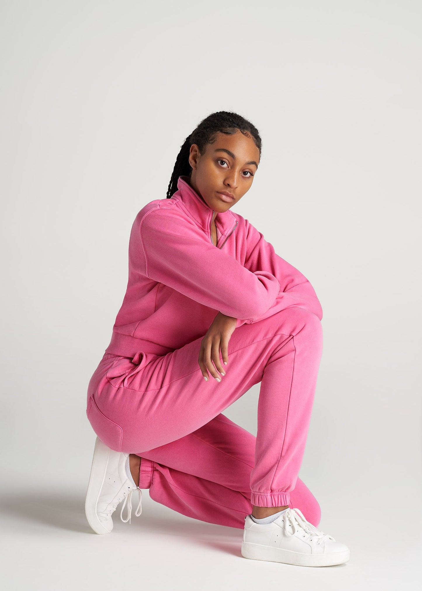 American-Tall-Women-80-20-HalfZip-GD-Sweatshirt-BubblegumPink-full