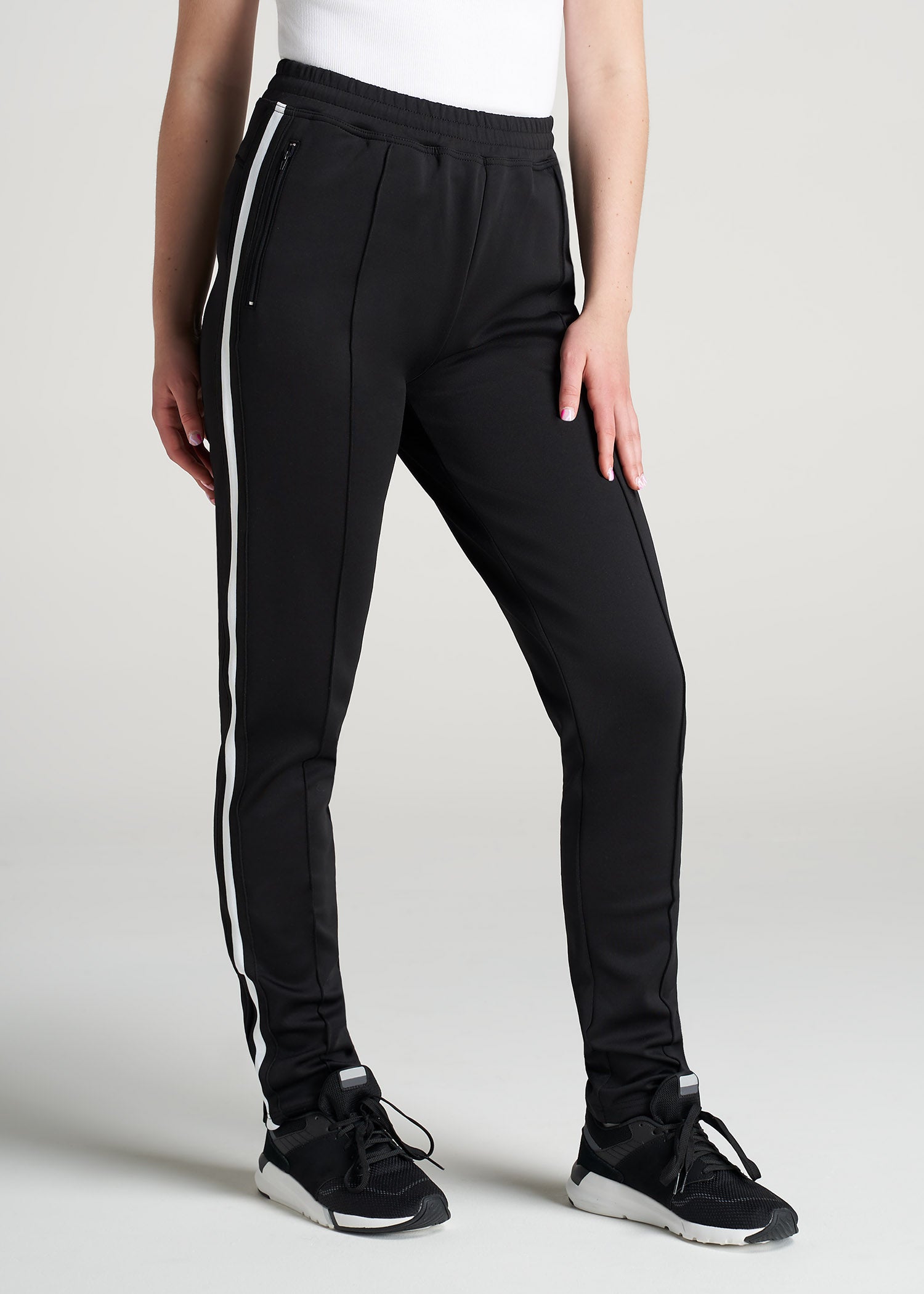 American-Tall-Women-Athletic-StripePant-Black_White-front