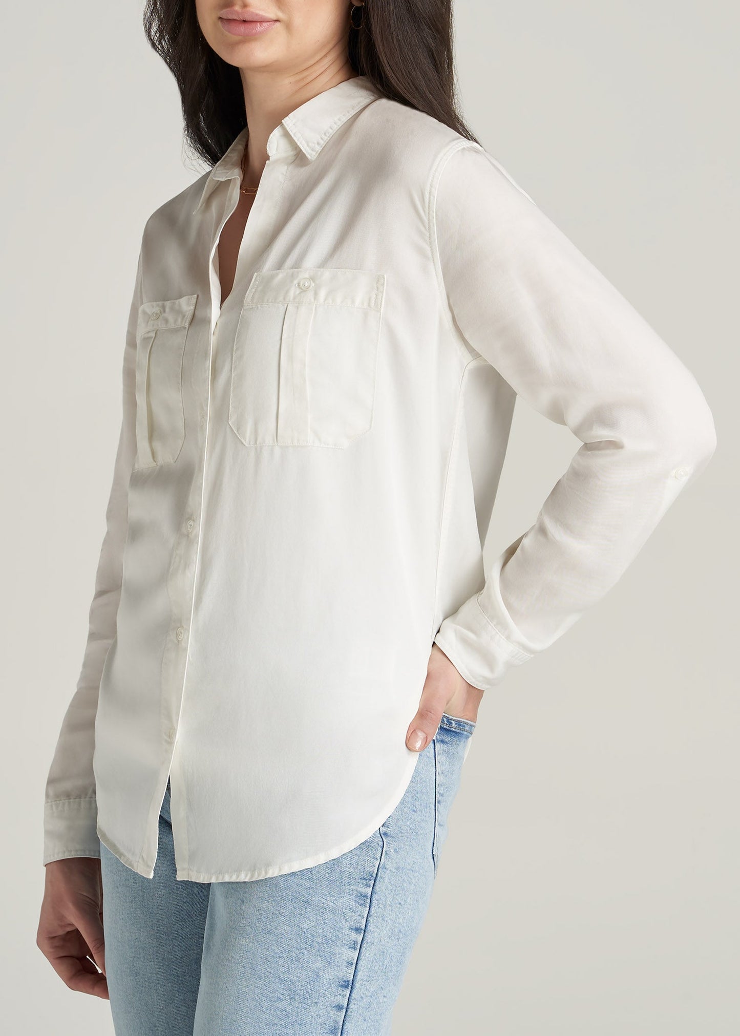 American-Tall-Women-Classic-Fit-Tencel-Shirt-Ivory-side